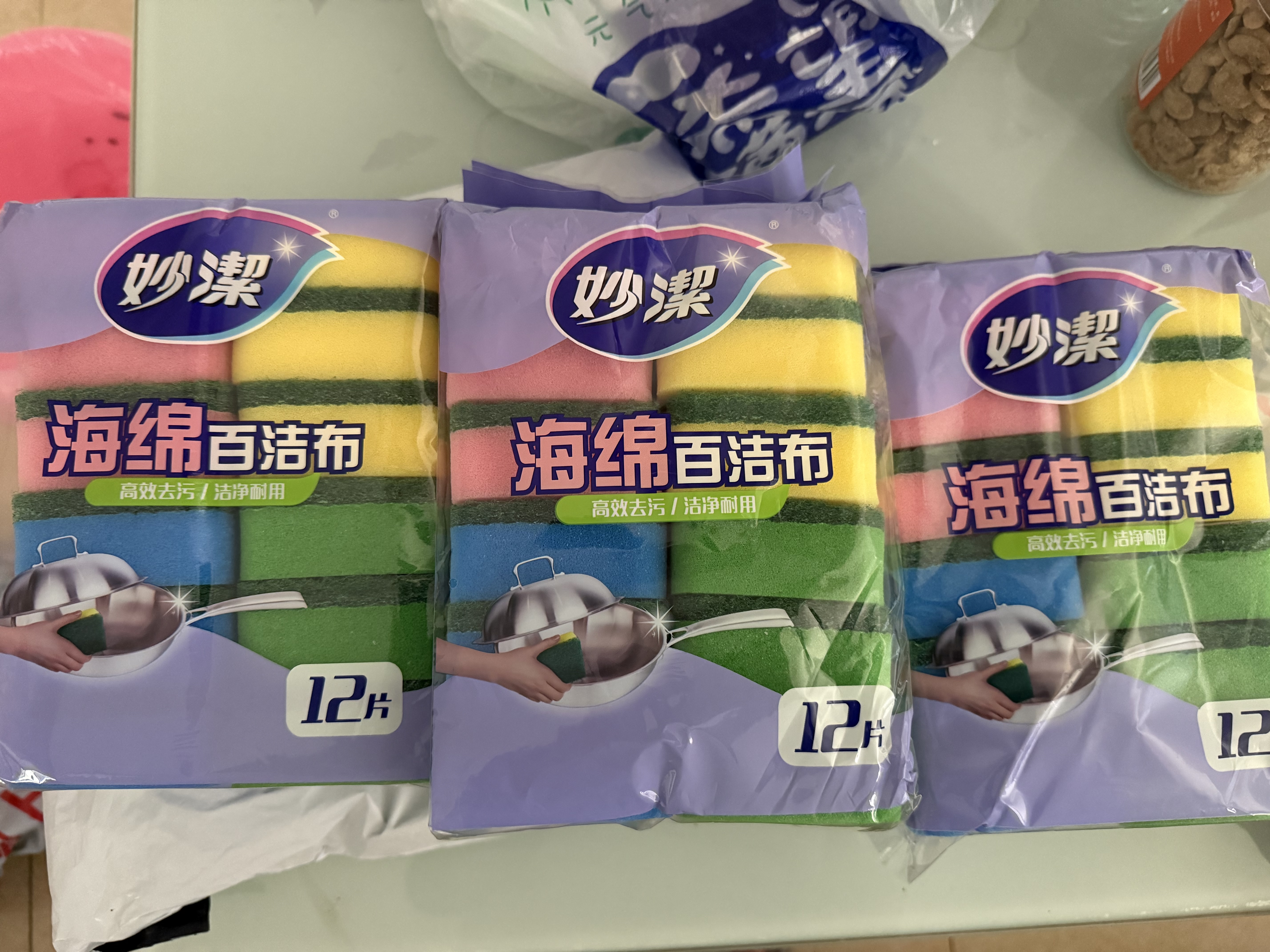 妙洁海绵百洁布 11*7cm 12片装 四色分用去油污抹布厨房洗碗棉 实拍图