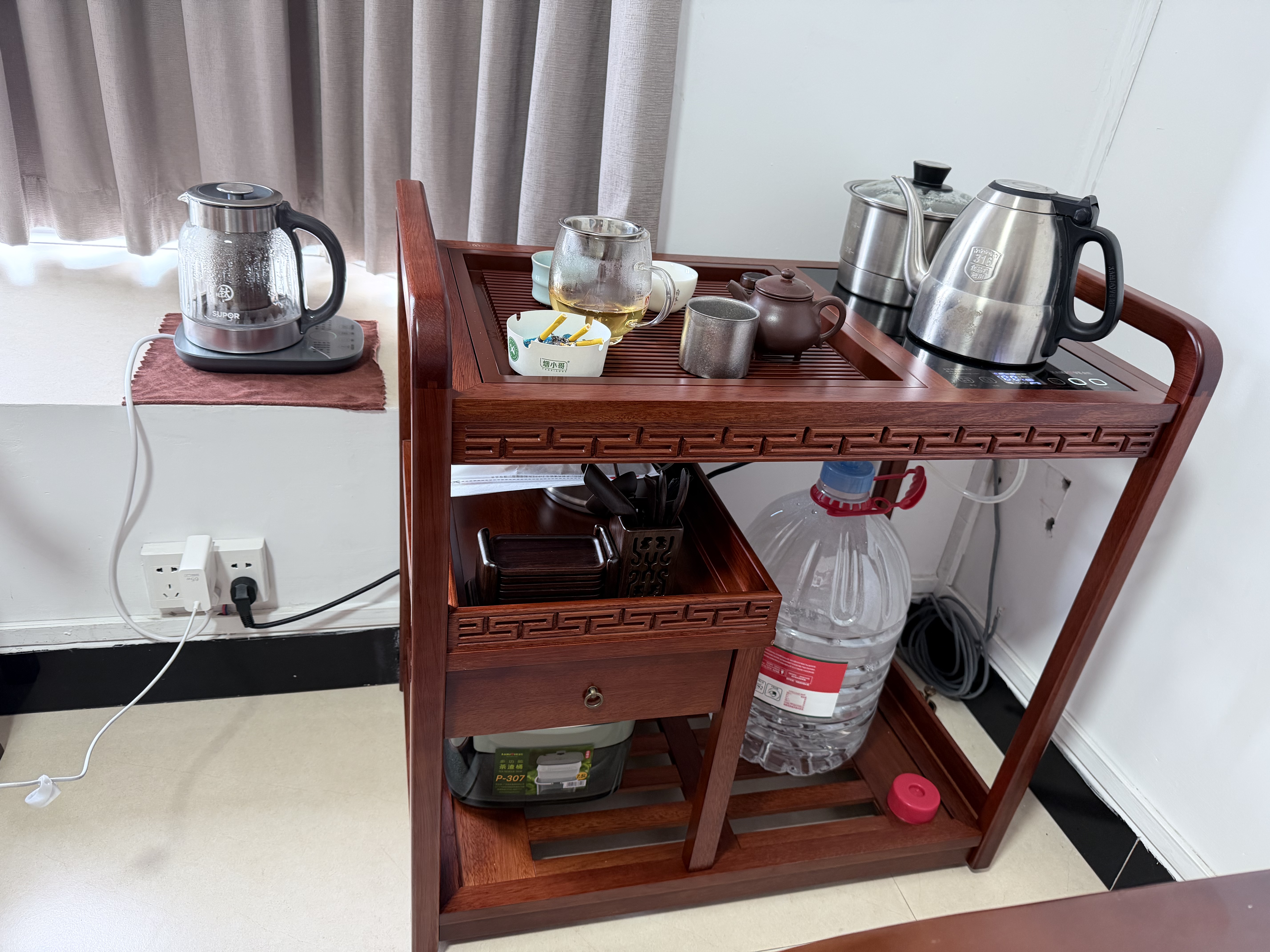 金灶（KAMJOVE） 多功能组合式木雕移动茶车茶盘 整套茶具套装全自动上水电热水壶 KW-6000单茶车木框 1个 实拍图