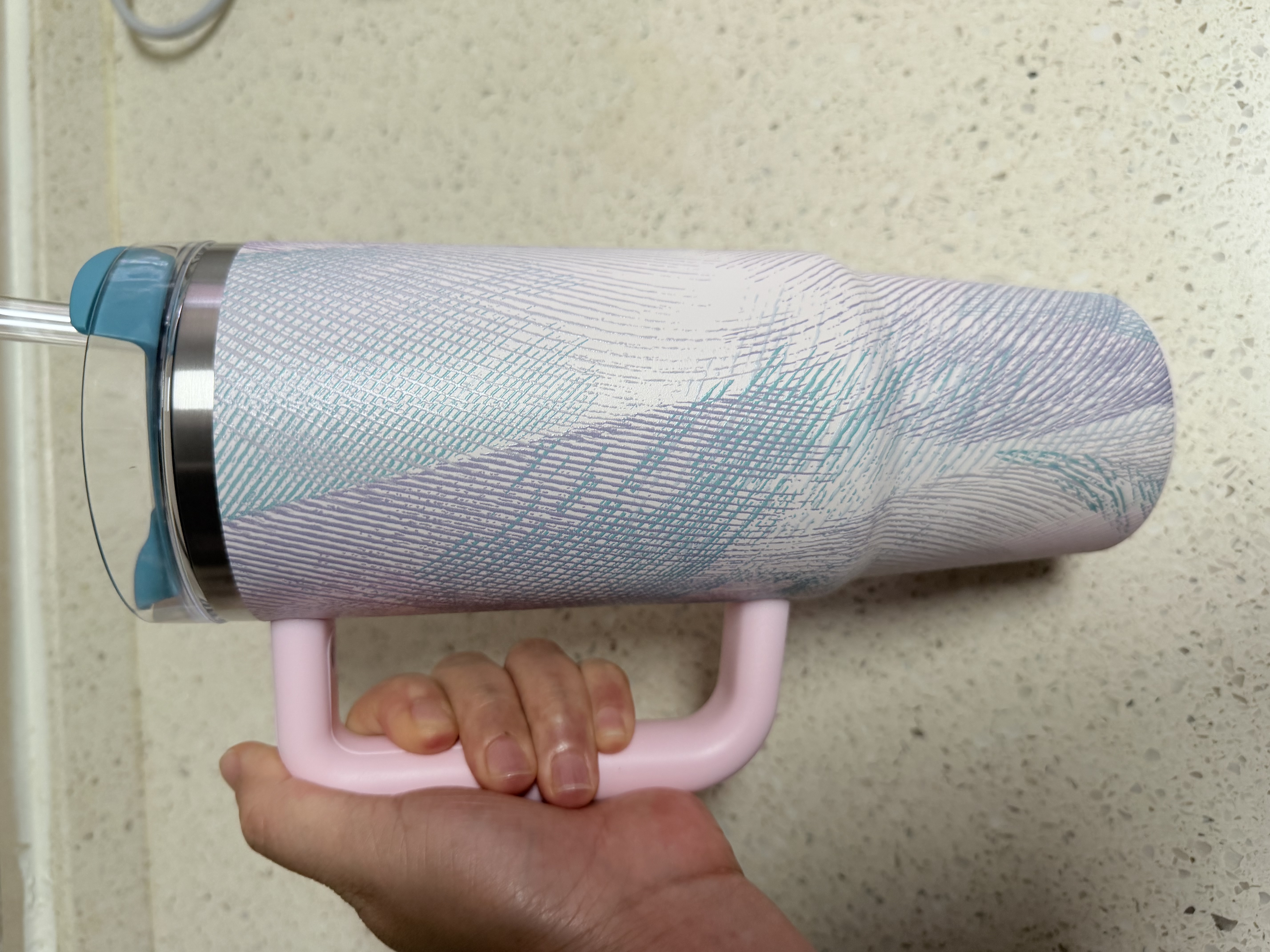 STANLEY冰霸杯保温杯吸管杯保温保冷水杯大容量男士女士学生杯子七夕礼物 海玻璃绿羽纹- 887ml 实拍图