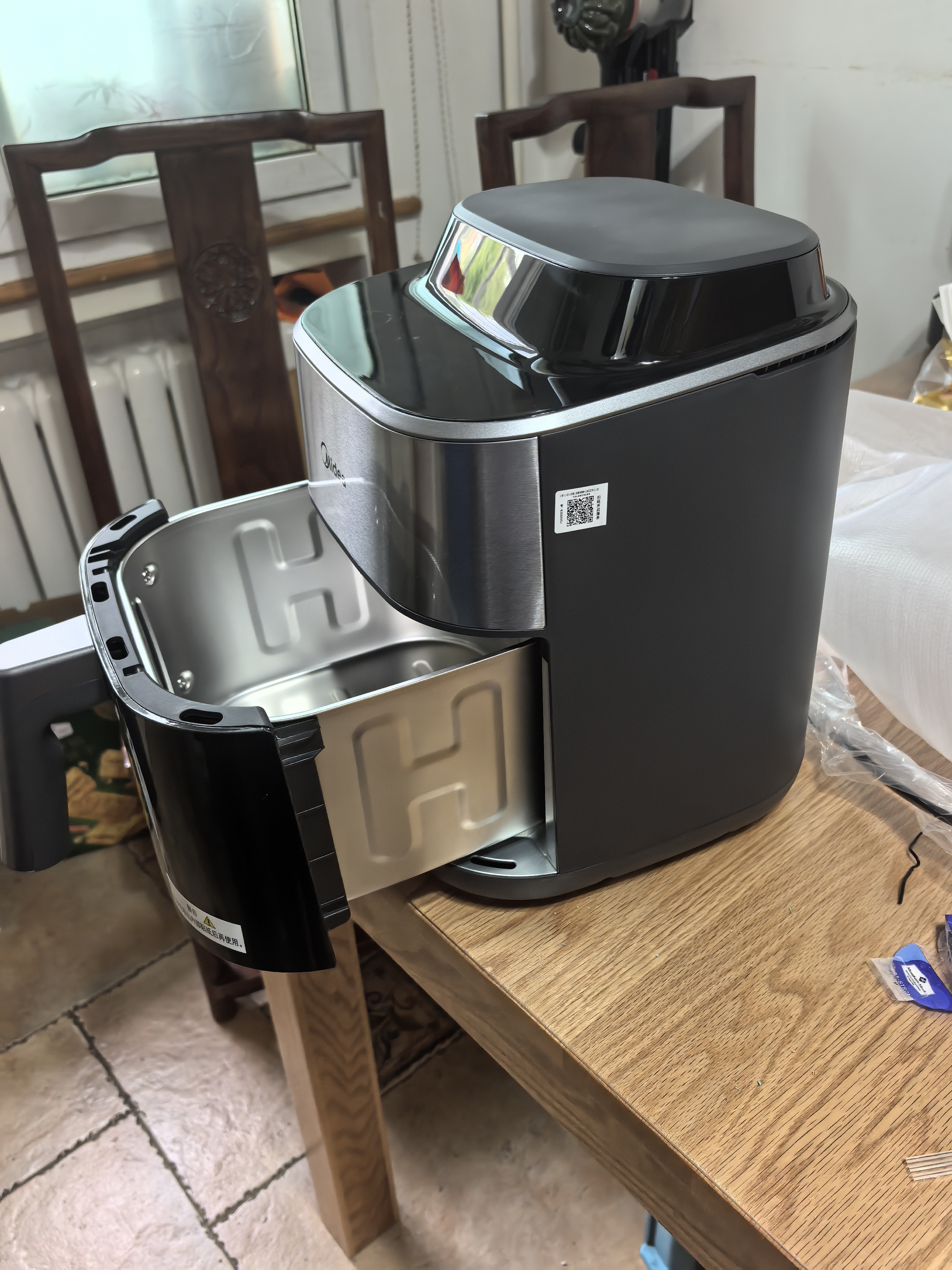 美的（Midea）0涂层钛钢智烤双显空气炸锅双热源免翻不锈钢空气炸锅蒸烤一体2026新款 家用大容量6.5L KZC6555J 实拍图