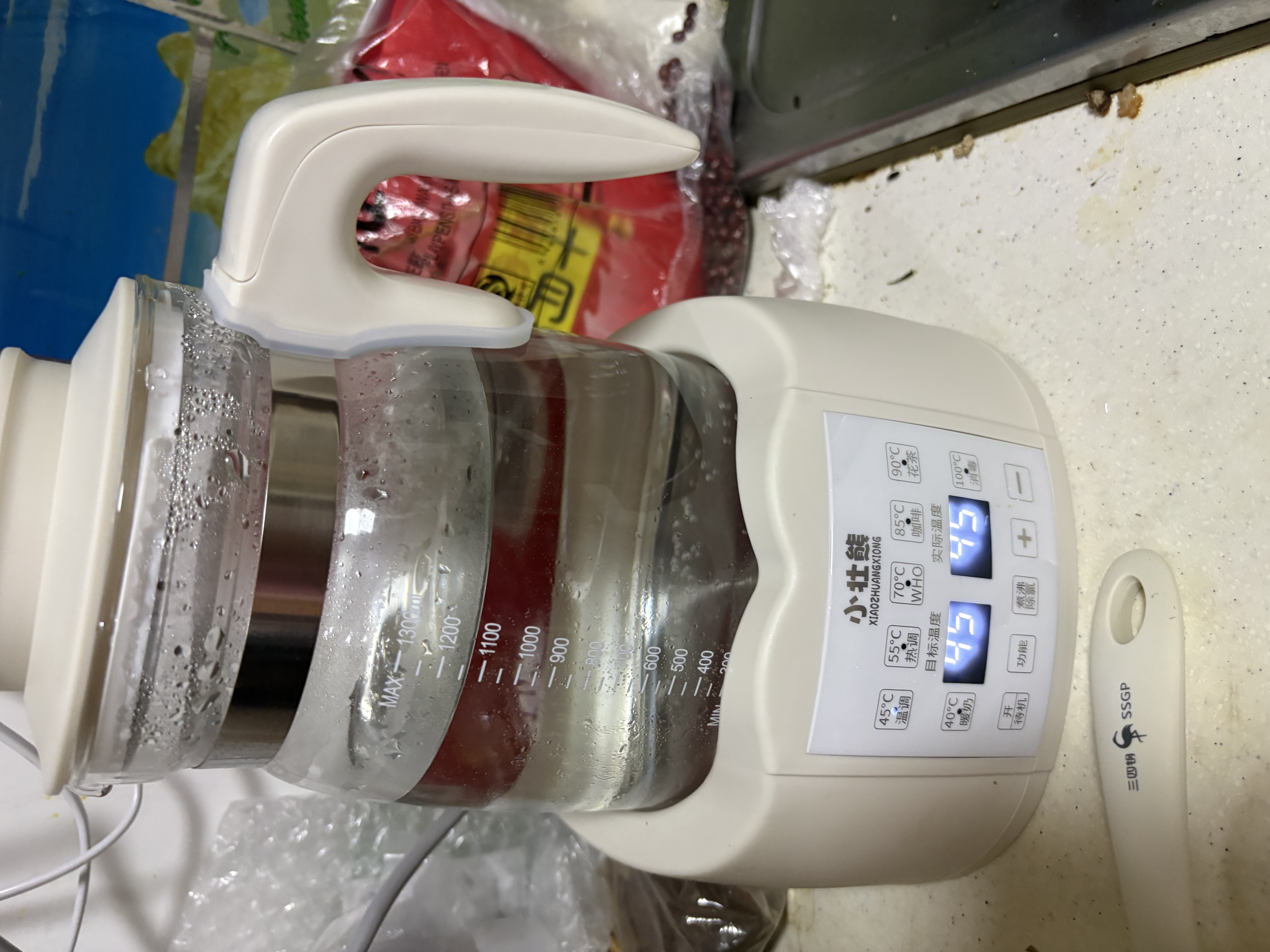 小壮熊（XIAOZHAUNGXIONG）恒温水壶婴儿恒温壶调奶器温热暖奶器家用冲奶粉电热烧水壶 316L云峰白 1300ml 提壶记忆 实拍图