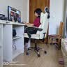 甄严选电脑椅电竞椅家用办公椅人体工学皮革老板椅直播转椅靠背可躺椅子 元气椅-米白【含乳胶坐垫】 实拍图