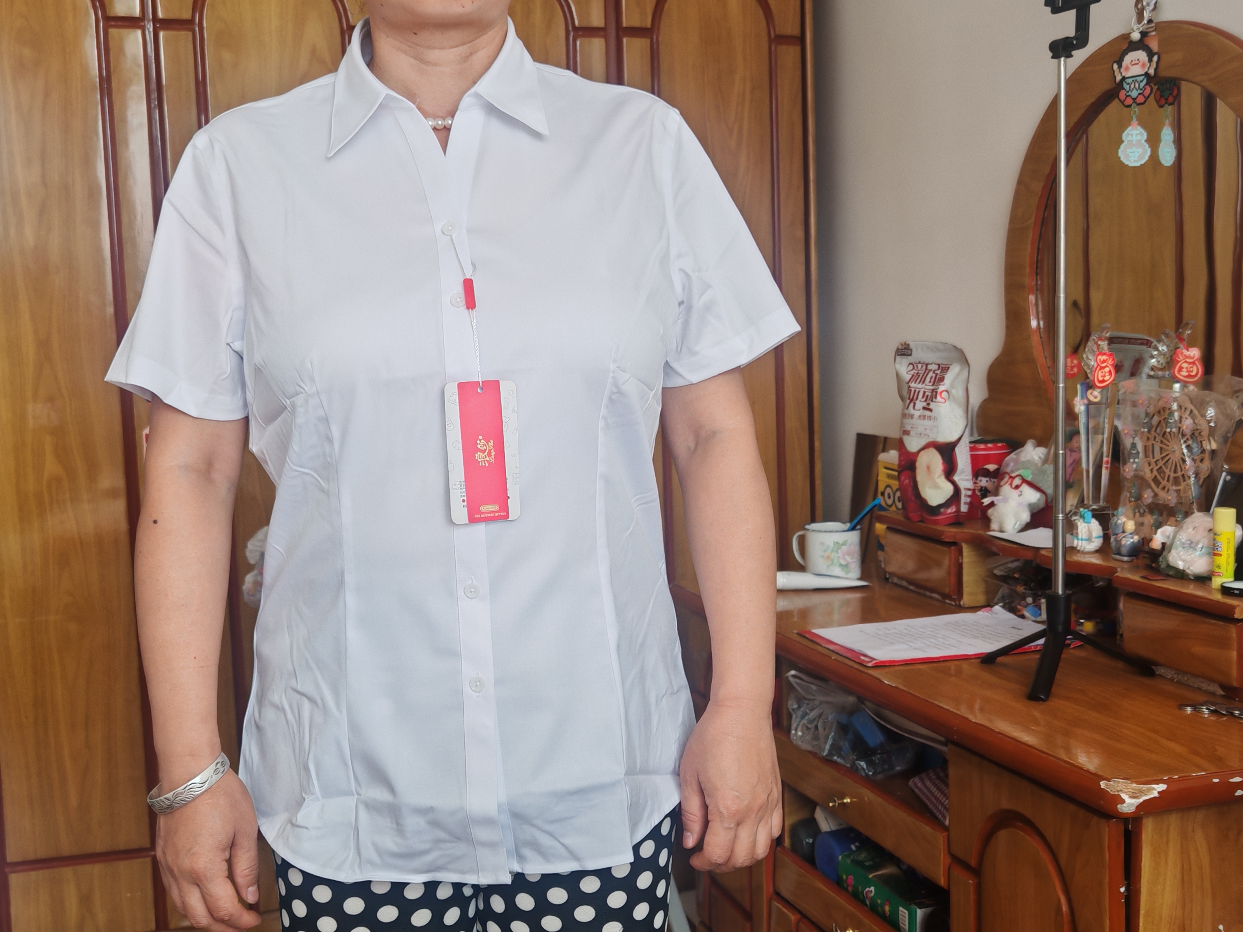 浪莎白衬衫短袖女夏季薄款宽松通勤职业西装衬衫女装气质正装白色衬衣 实拍图