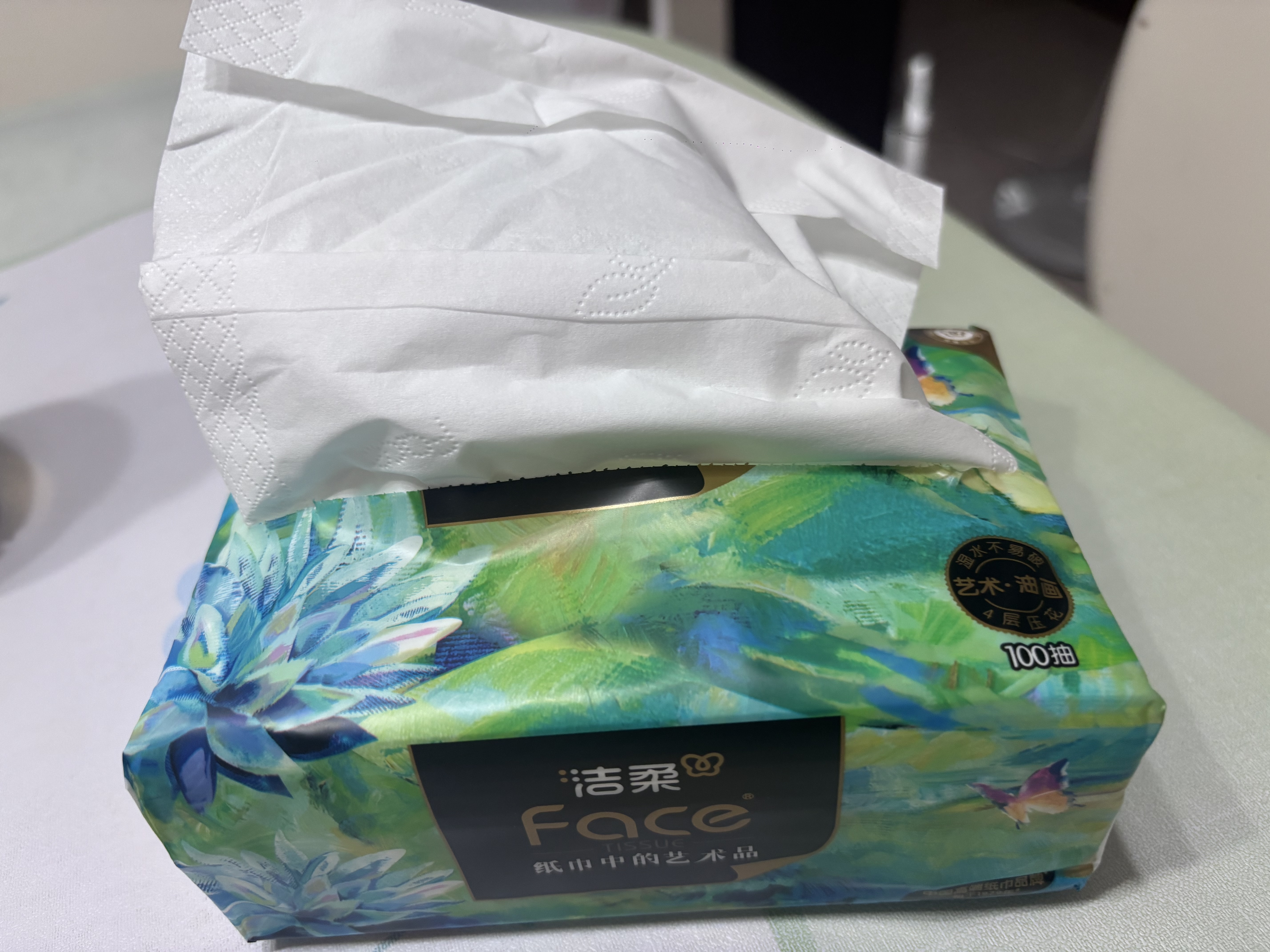 洁柔抽纸 艺术油画Face4层100抽*20包 大尺寸M码加厚纸巾整箱 实拍图