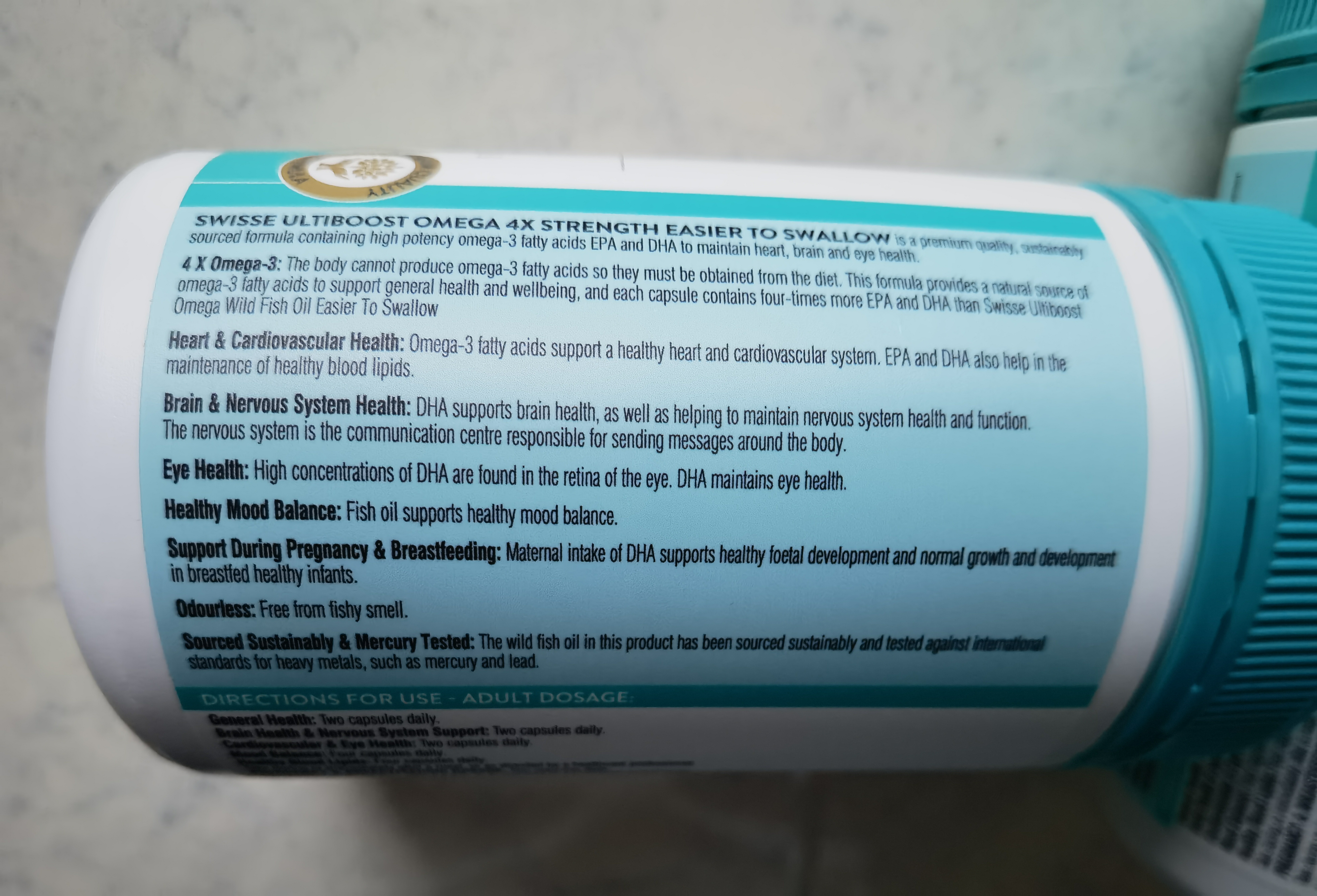 Swisse斯维诗4倍高浓度深海鱼油迷你胶囊omega3 DHA+EPA rTG型120粒*2瓶 实拍图