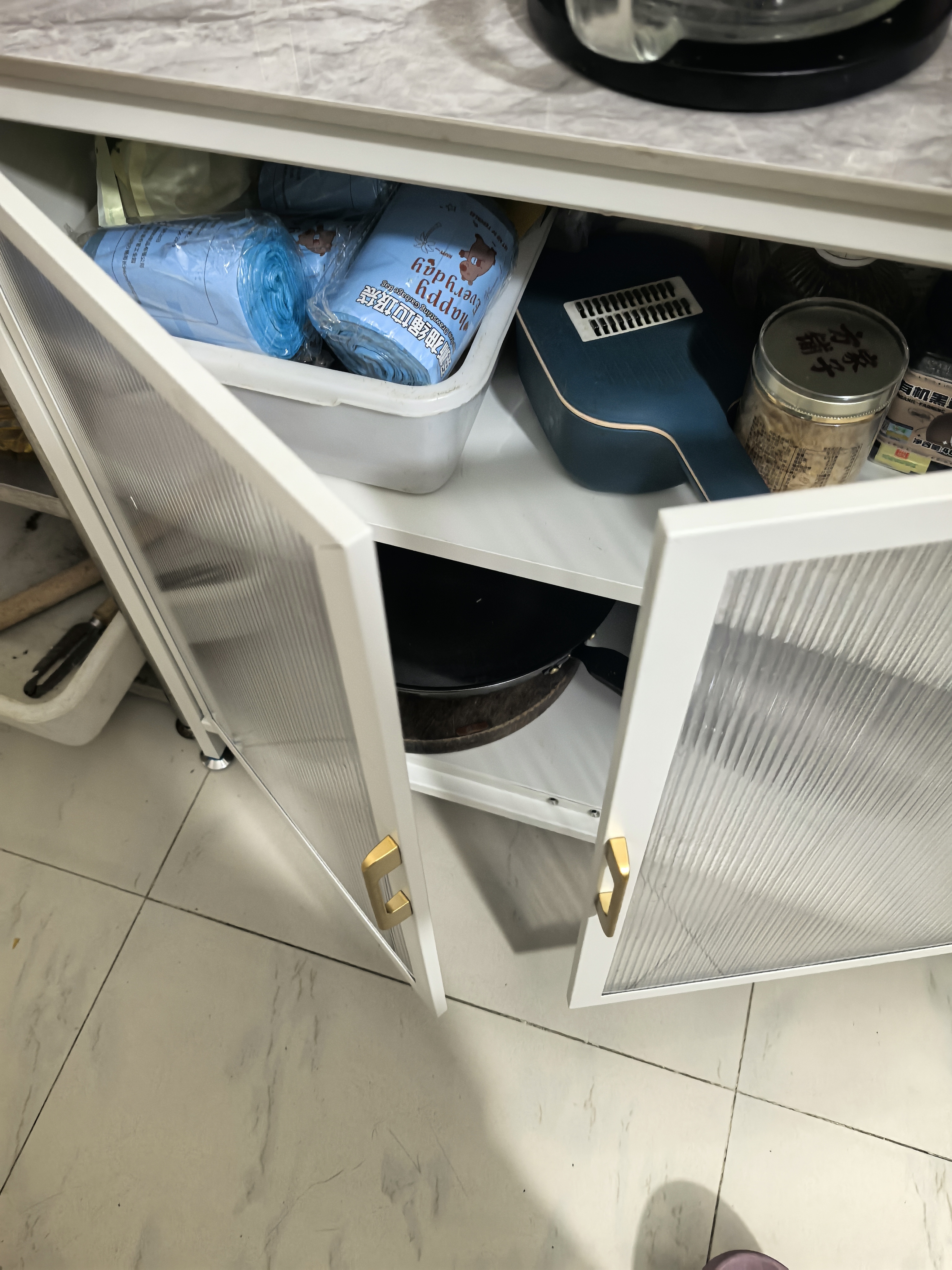 帅仕（shuaishi）厨房置物架落地岩板餐边收纳柜橱柜微波炉烤箱锅具储物架碗柜用具 【免钉安装】白3层120长45深-可调高丨特厚强承重 实拍图