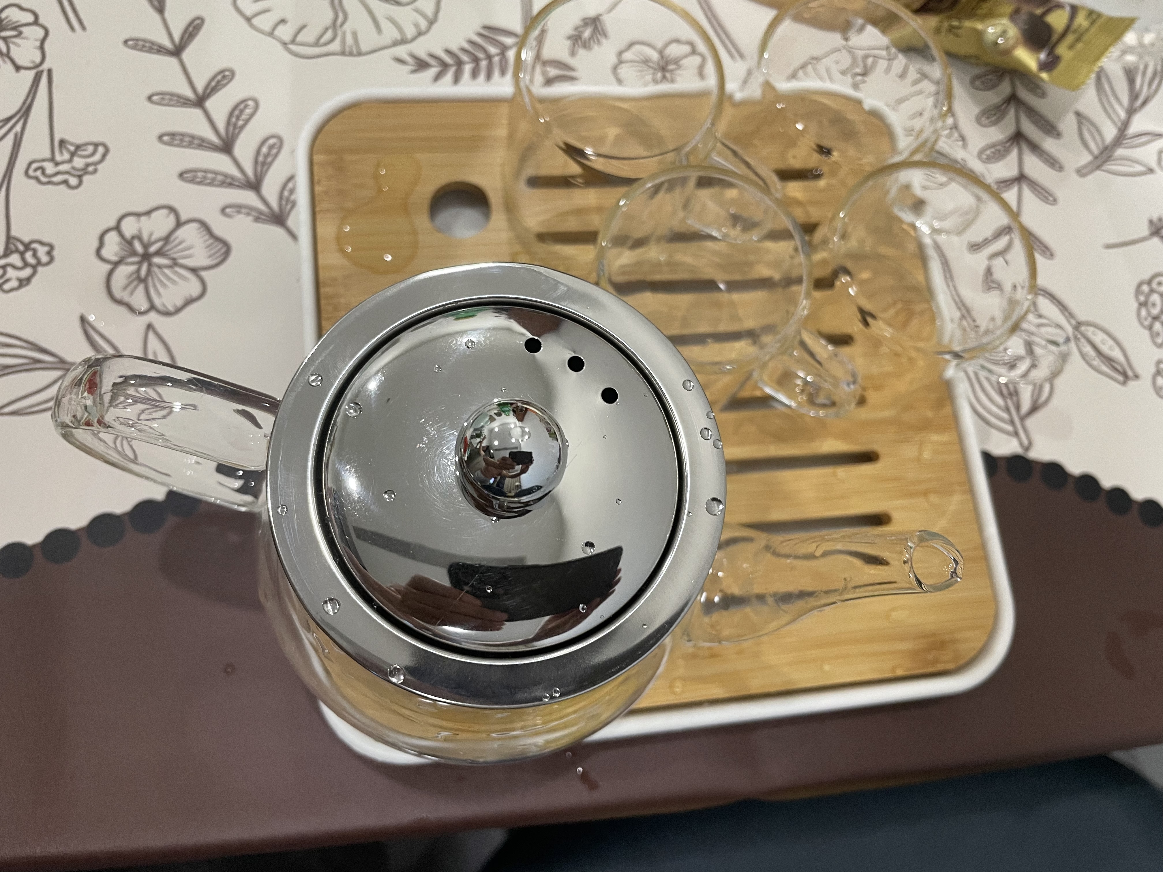 玻璃八骏壶茶壶套装耐高温家用煮茶水分离泡茶办公室花茶茶具套装 450ML单壶+4只把手杯100ml送小号茶盘 实拍图