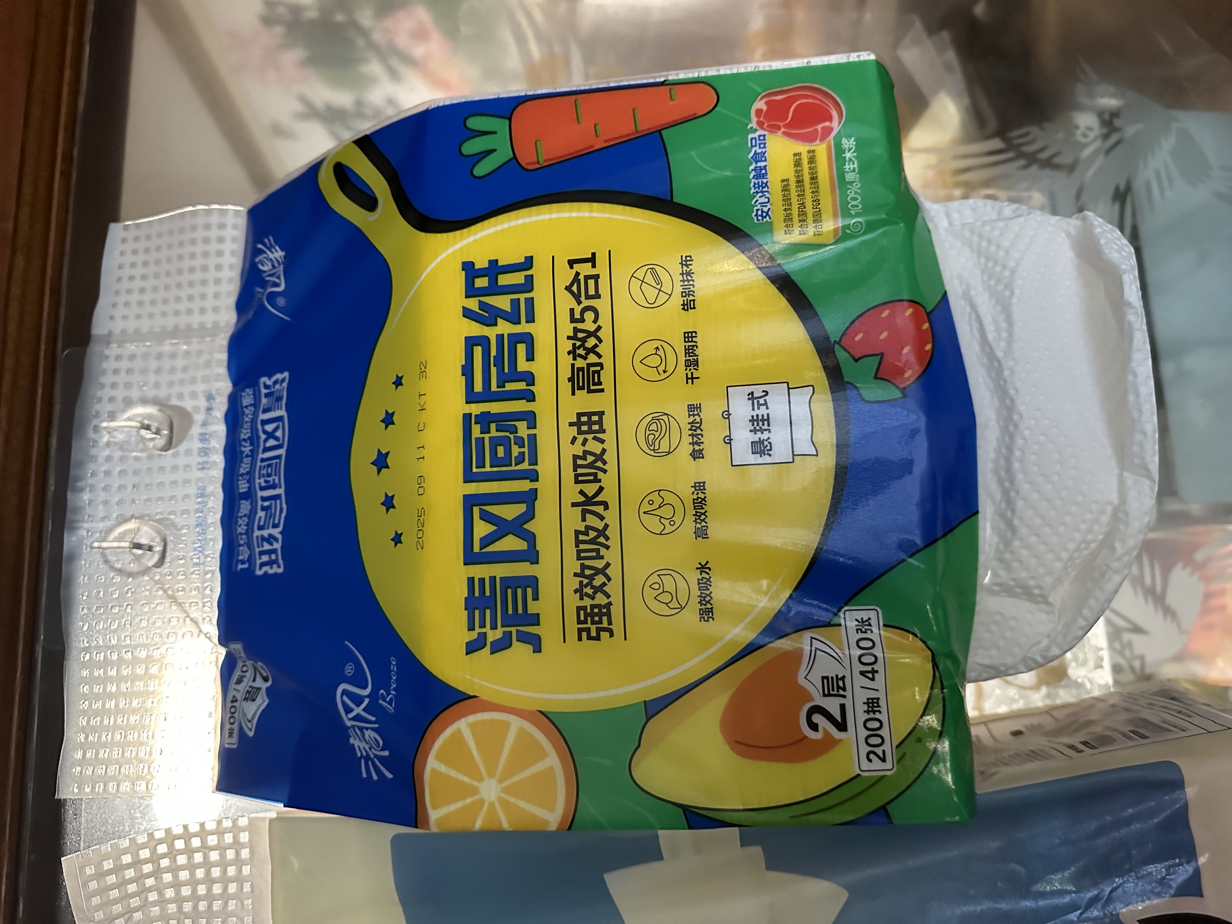 清风厨房用纸2层200抽*3包挂抽 可接触食品级懒人抹布 便捷悬挂式整箱 实拍图