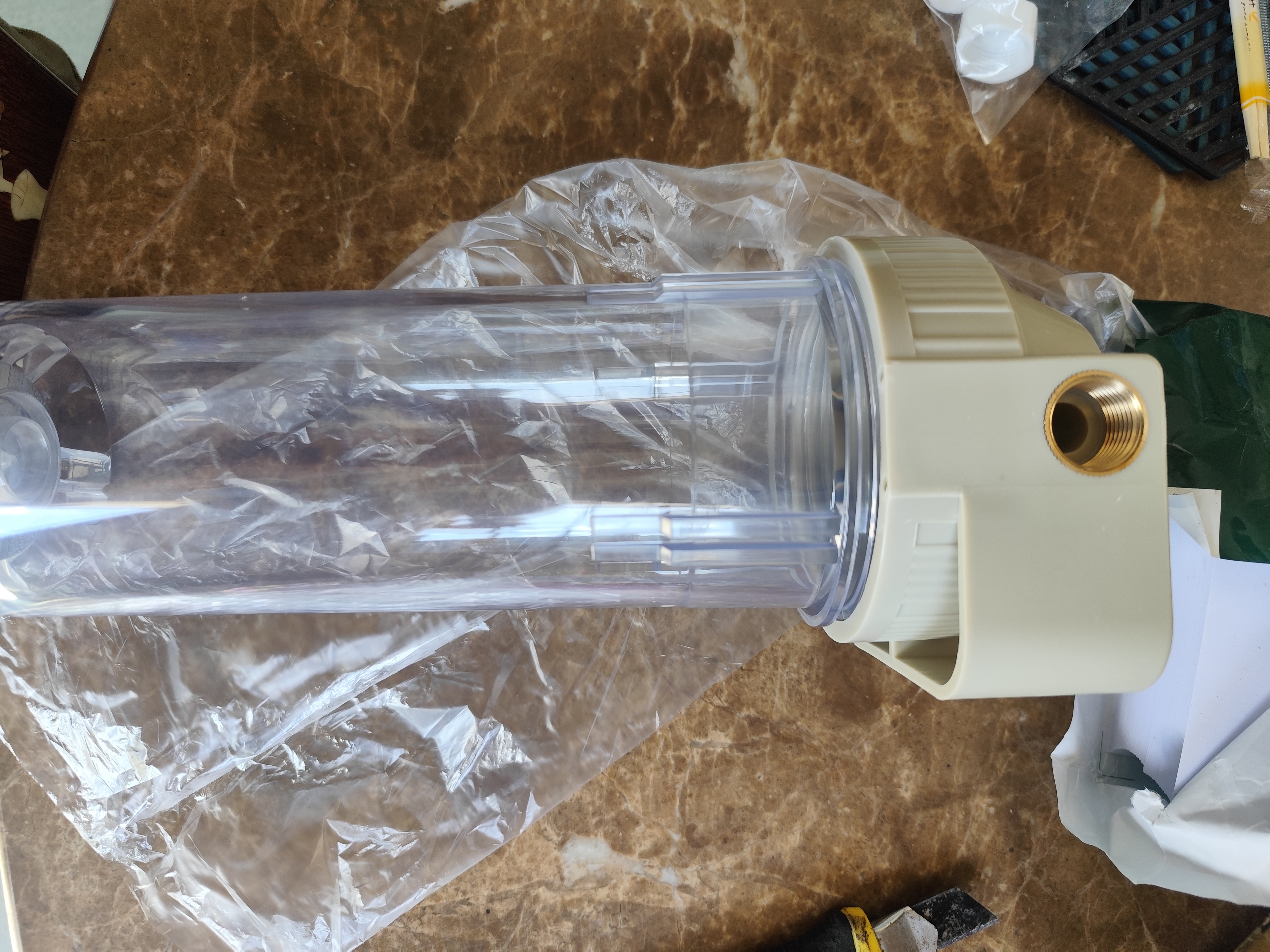 钻芯 净水器过滤器前置过滤器铜口透明滤瓶滤壳PP棉前置过滤筒净水器家用十寸滤瓶 4分铜口滤瓶+滤芯 实拍图