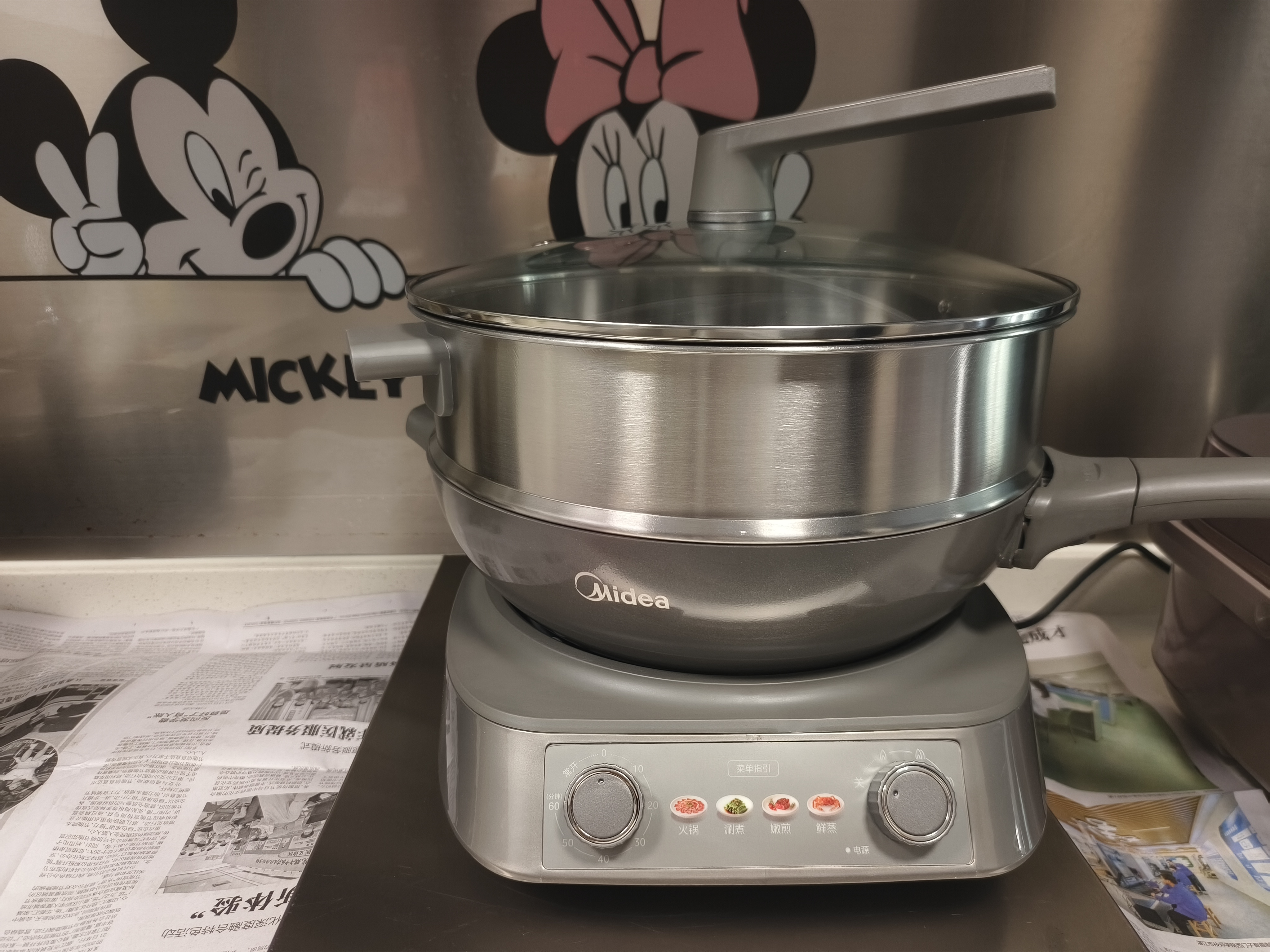 美的（Midea）钛陶电炒锅 电蒸锅宿舍煮锅炒菜专用分体式家用多功能一体电火锅煎锅5.5L多用途锅HCG3218S配蒸笼 实拍图
