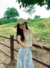 南木熊法式蓝色碎花长裙纯欲吊带上衣女夏高腰半身裙大摆长裙度假风套装 白蓝半裙套装M【90-100斤】带胸垫 实拍图
