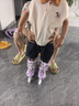 斯威（SWAY）轮滑鞋儿童溜冰鞋男女童初学套装中小学滑轮滑冰旱冰鞋成人直排轮 莫紫八轮全闪+头盔护具+一体支架 S (适合3-5岁)平时鞋码25-30 实拍图