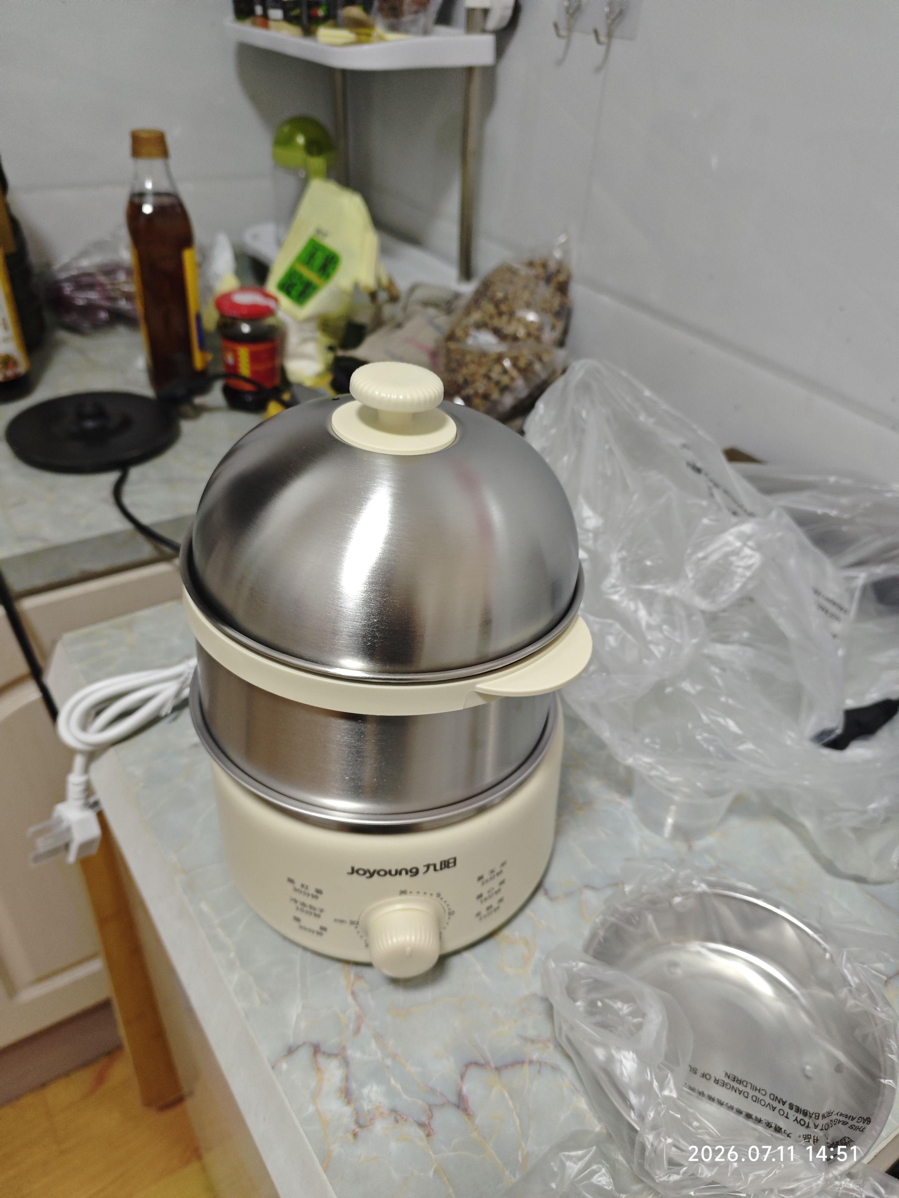 九阳（Joyoung）蒸蛋器 煮蛋器 定时 自动断电安心用 小型316L不锈钢多功能 双层蒸煮鸡蛋早餐神器ZD14-GE330 实拍图