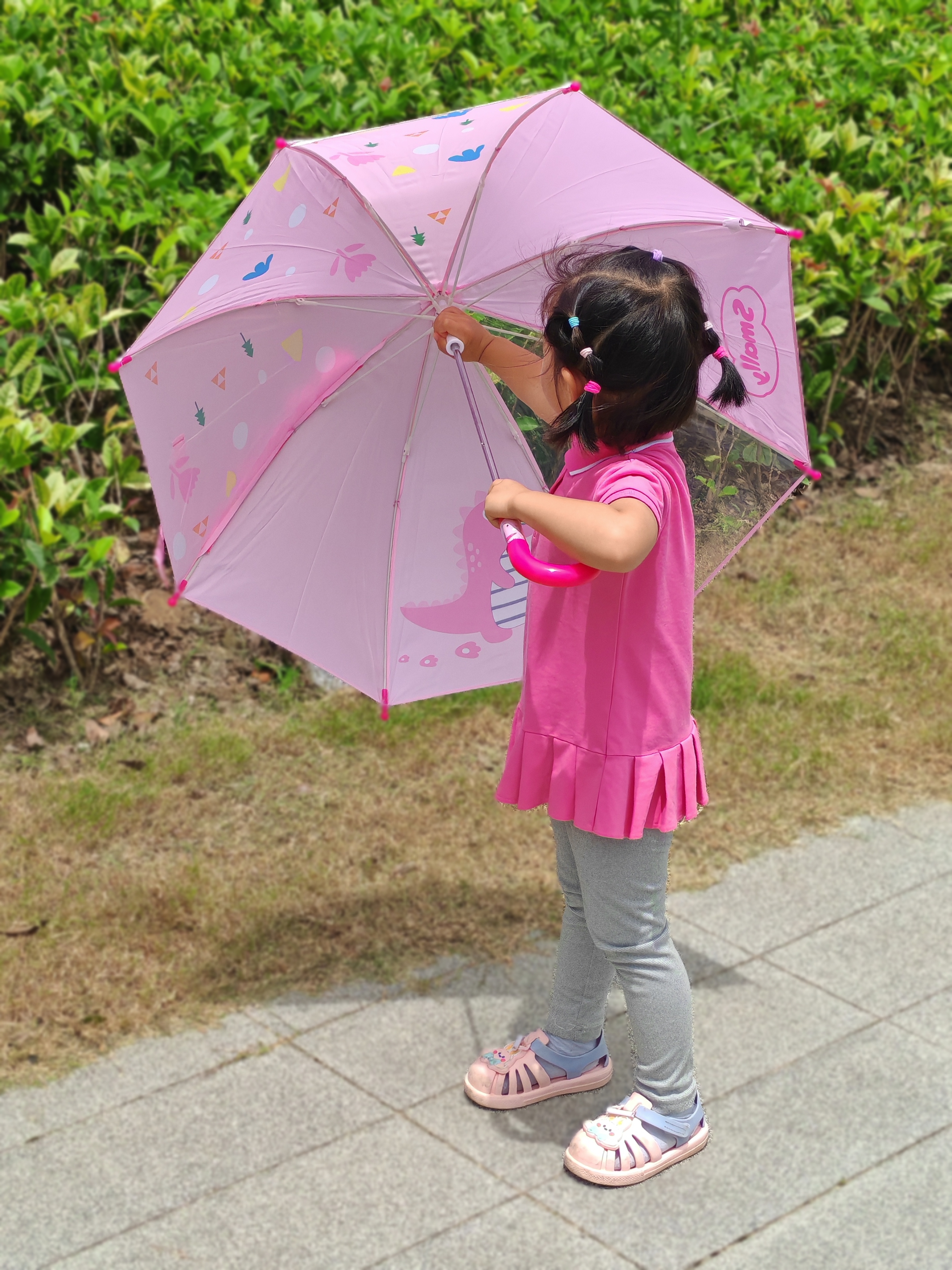 牧萌儿童雨伞宝宝防晒遮阳太阳伞晴雨两用便携直柄伞 粉色公主恐龙 实拍图
