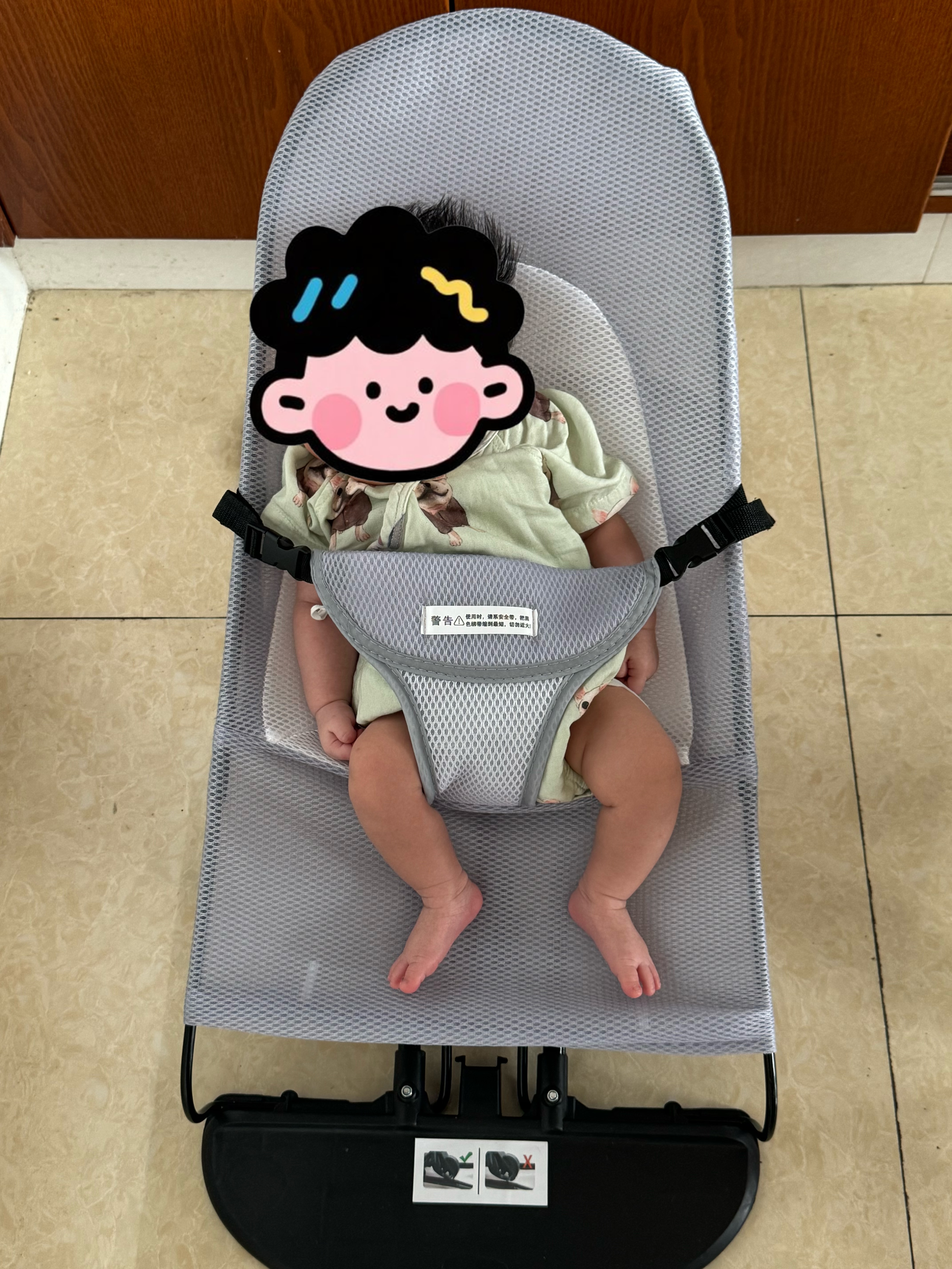 哈森熊婴儿摇摇椅哄娃神器哄宝宝哄睡摇篮躺椅可折叠可调节摇摇椅安抚椅 灰色双层网格款 实拍图