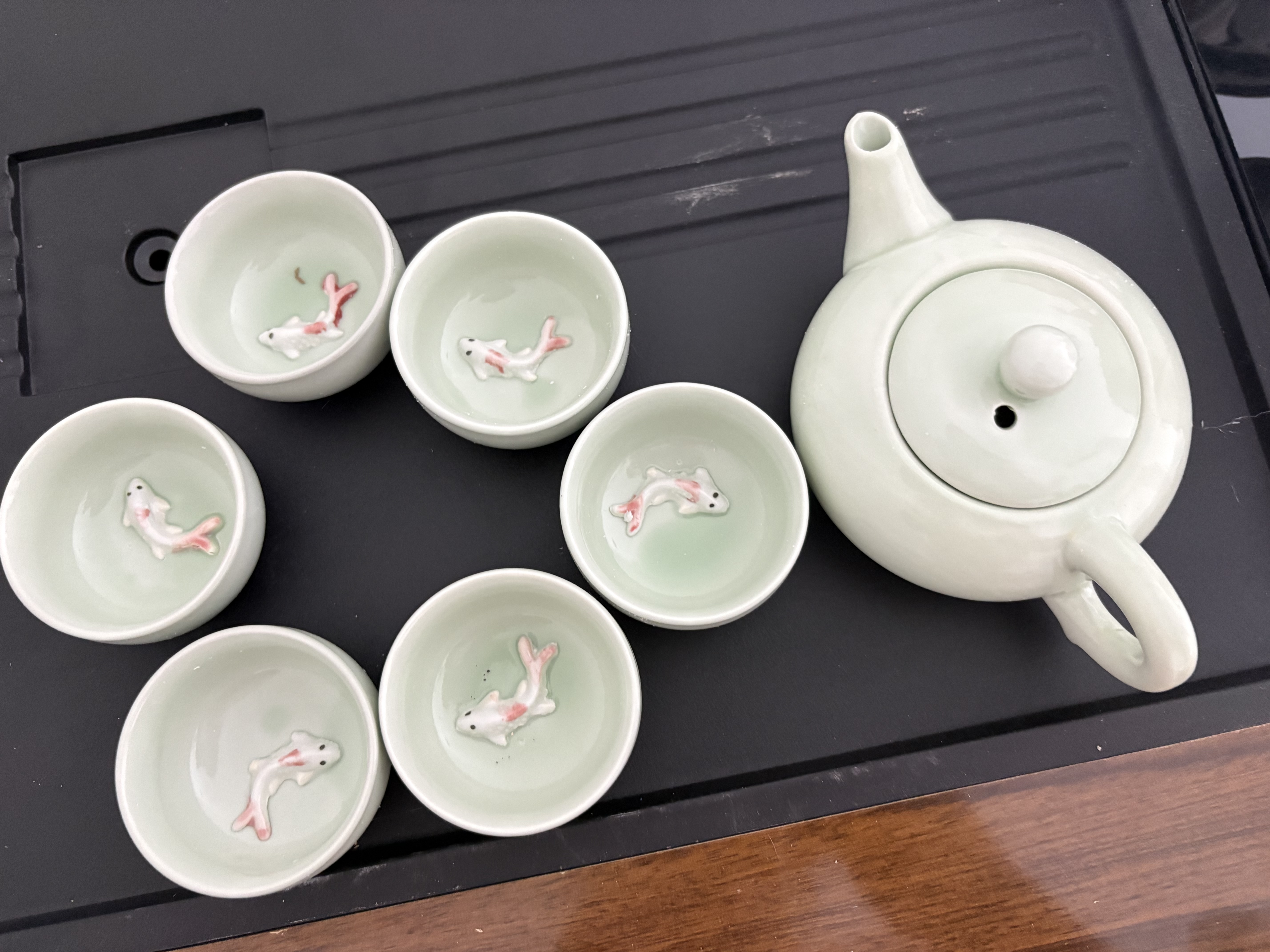 赣荣大板茶桌椅组合一桌五椅新中式茶几简约茶几办公室阳台家用泡茶台 抽屉款石盘大板1围椅4月牙椅 1.6米新中式四抽屉款 实拍图