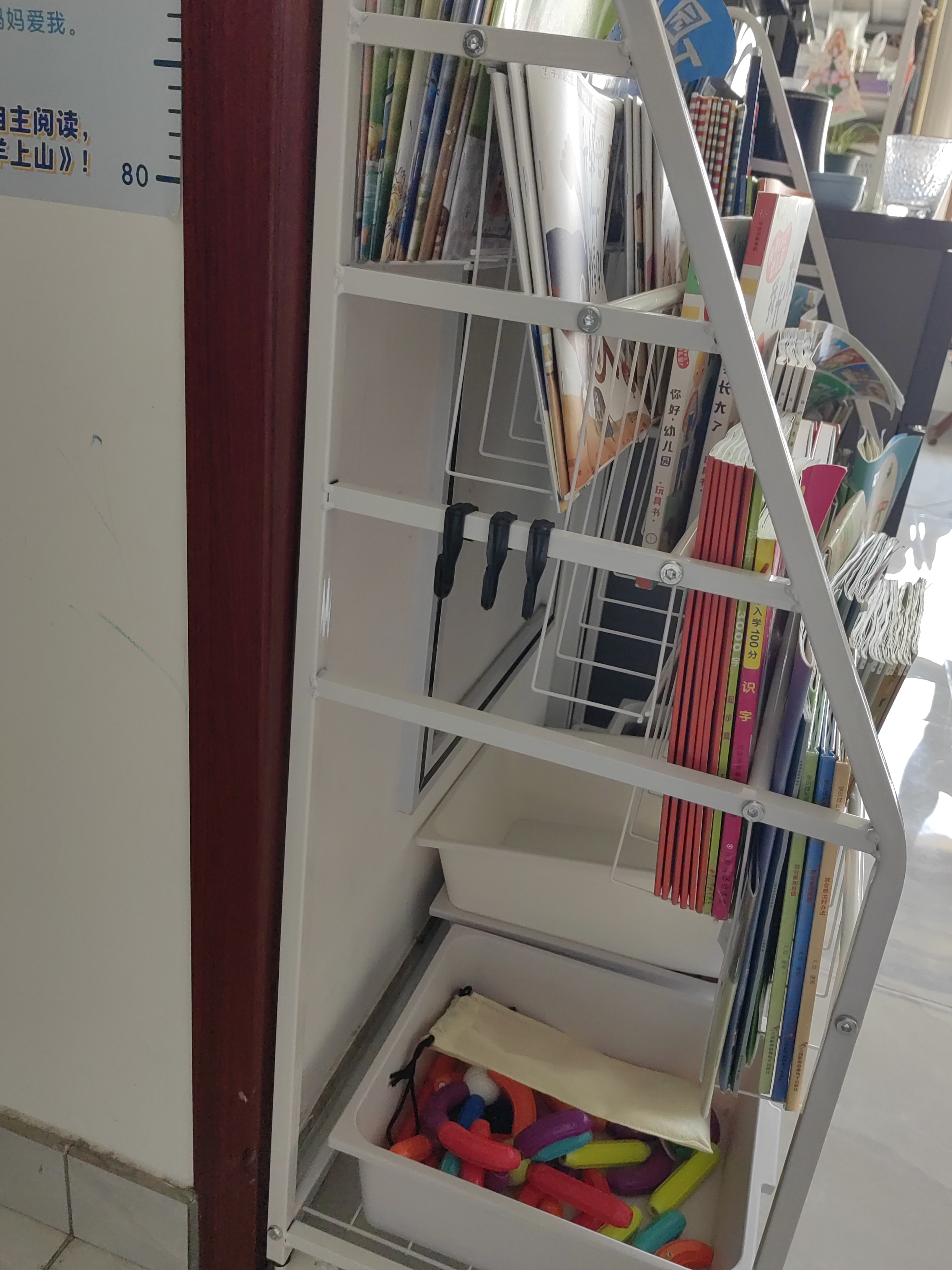 汤能优品移动书架绘本架铁艺置物架书本玩具架简易落地书柜卧室收纳架子 【活动款】90CM-5层书架+3白盒 实拍图