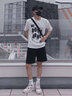 曙影（SHUYING）短袖t恤男青年夏季宽松薄款t恤男学生衣服男装搭配一套休闲套装男 W102白色+D212杏色短裤 XL 115斤-135斤 实拍图