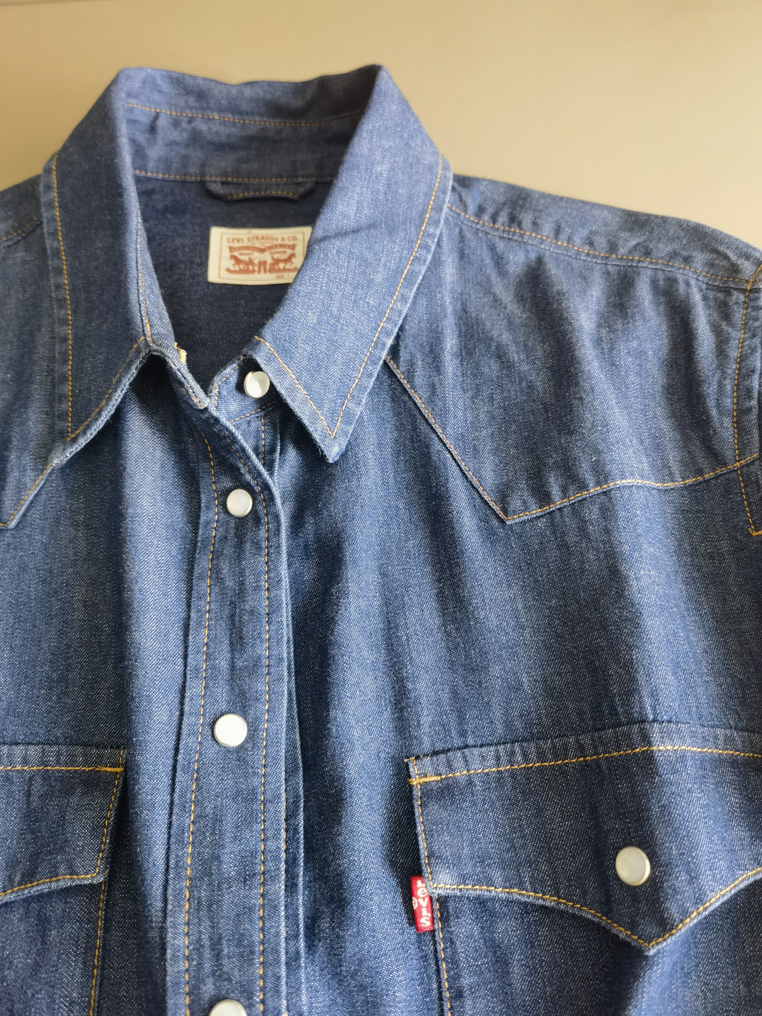 Levi's李维斯女士美式复古简约通勤经典翻领宽松蓝色牛仔衬衫 深蓝色第二批 L 实拍图