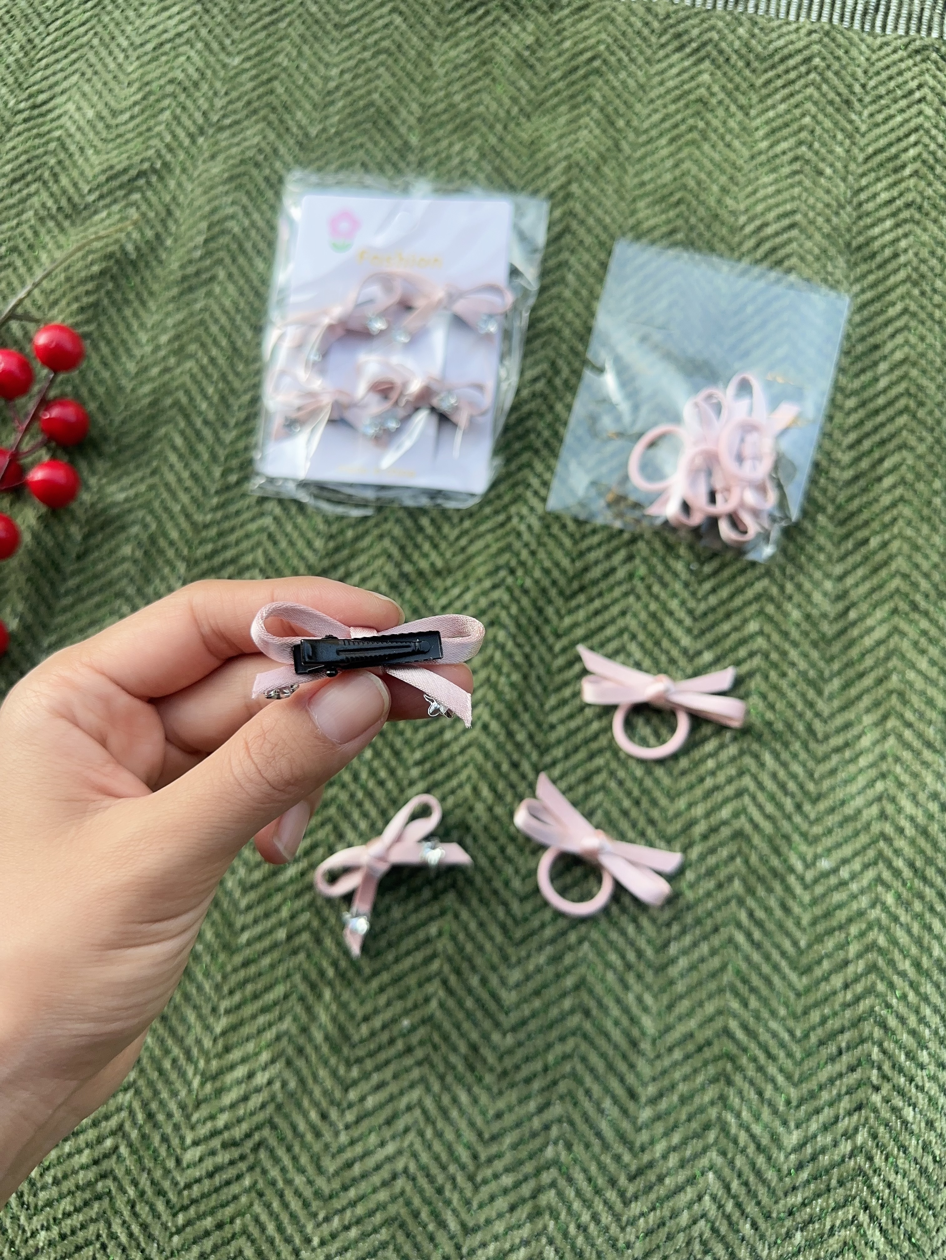 晶蕾粉色小号星星水钻蝴蝶结发夹宝宝儿童发圈皮筋发卡头绳女童发饰 实拍图