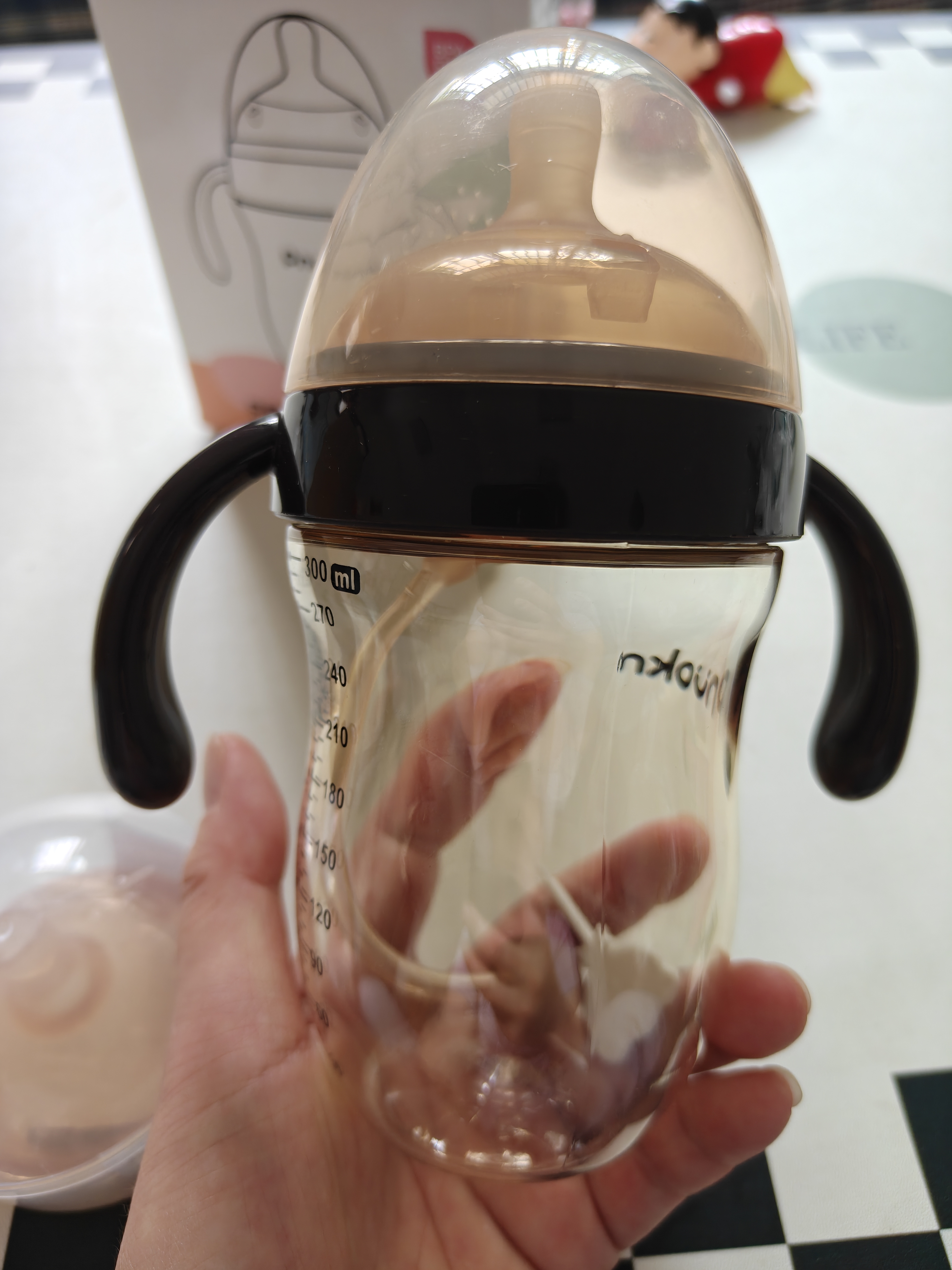 RIKZ奶瓶ppsu6个月以上宝宝断奶神器婴儿一岁2岁3岁鸭嘴吸管杯防胀气 300ml棕【3用】 奶嘴、鸭嘴、吸嘴 实拍图