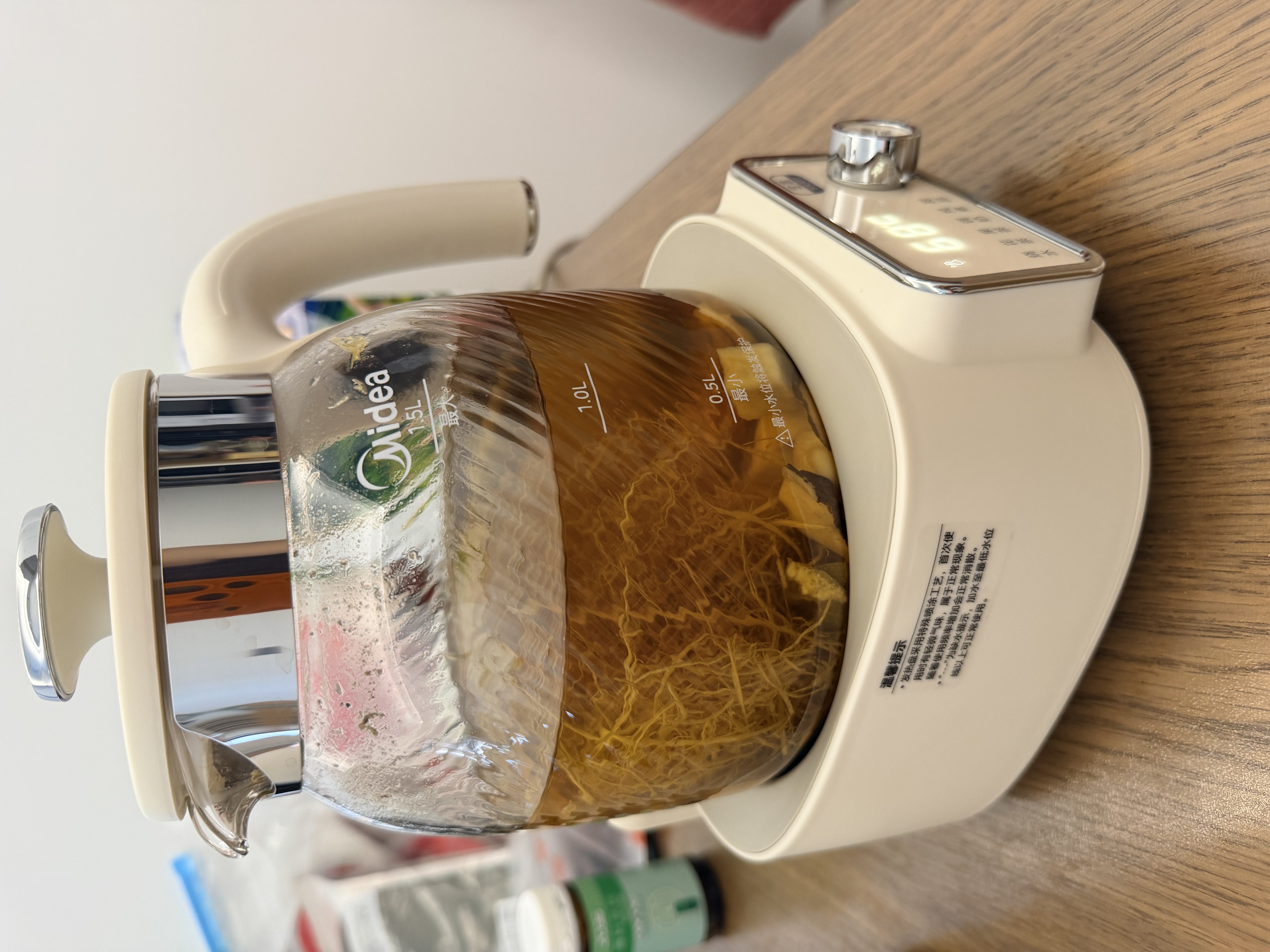 美的（Midea）花漾0胶水全玻璃养生壶多功能煮茶壶母婴烧水壶恒温电热水壶全自动1.5L MK-YS15B303J 实拍图