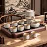 瓷牌茗茶具观山自动茶具整套汝窑泡茶器全套家用礼品功夫茶具七夕礼物送男友 《水墨观山》自动茶具八杯+茶盘 实拍图