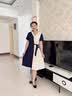 俞兆林（YUZHAOLIN） 妈妈装夏装气质连衣裙2022年夏季新款中老年女装洋气时尚雪纺减 蓝色 2XL （建议105-120斤） 实拍图
