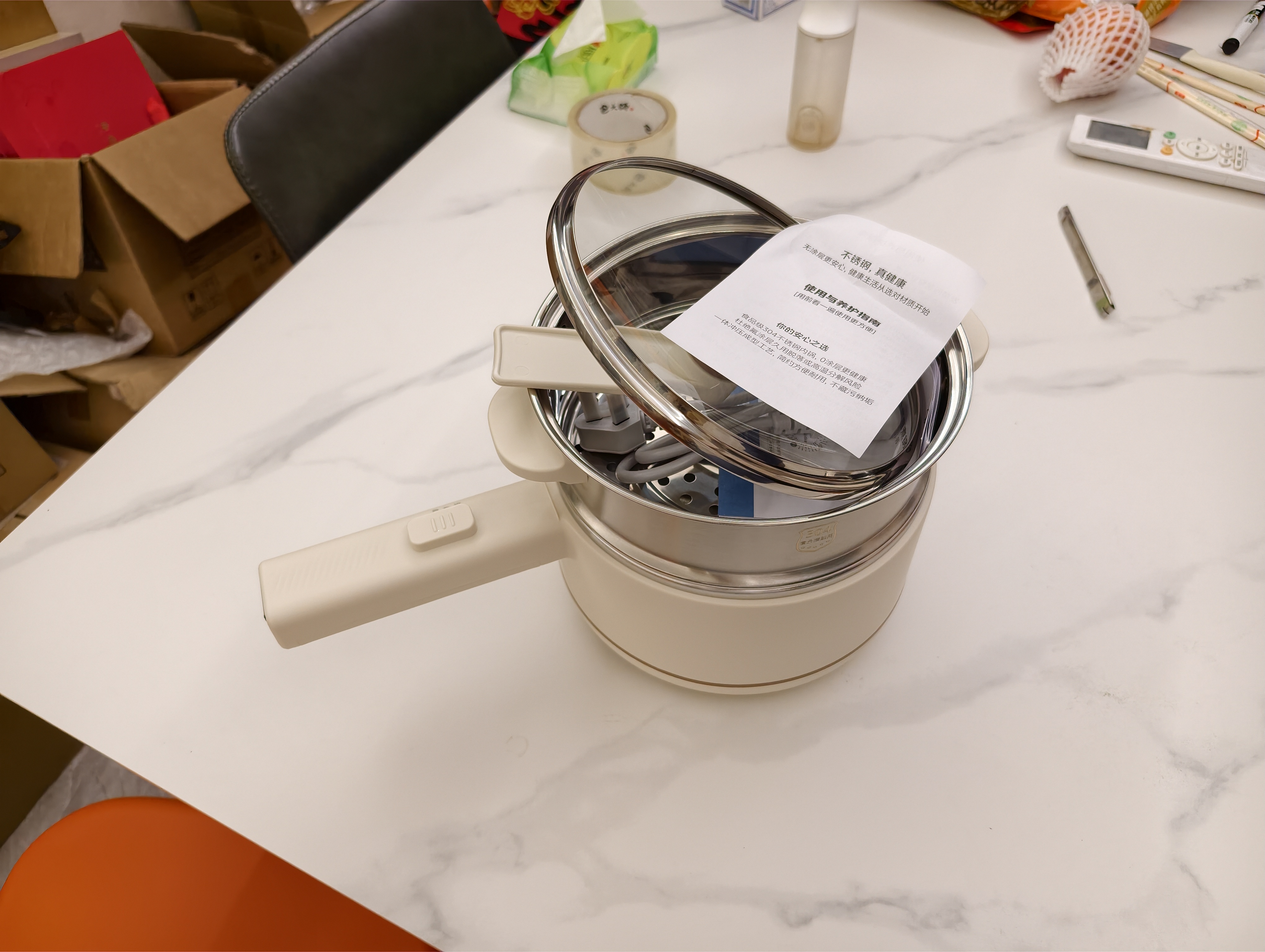 美的（Midea）电煮锅 小电锅 不锈钢0涂层电热锅 宿舍小锅多功能锅 1.6L学生寝室一体泡面小火锅XZC2017G 配蒸笼 实拍图