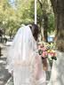 缔晶领证婚纱求婚新娘头纱白色蝴蝶结贝珠头饰结婚写真摄影旅拍仪式感 蝴蝶结贝珠头纱【发夹款】F439 实拍图
