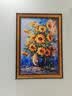 奇瓦丽美式风景玄关装饰画正对门莫奈梵高世界名画挂画餐厅壁画手绘油画 V款莫奈向日葵 60*80cm推荐墙面宽度90-100cm 复古棕框欧美标准画框-肌理画 实拍图