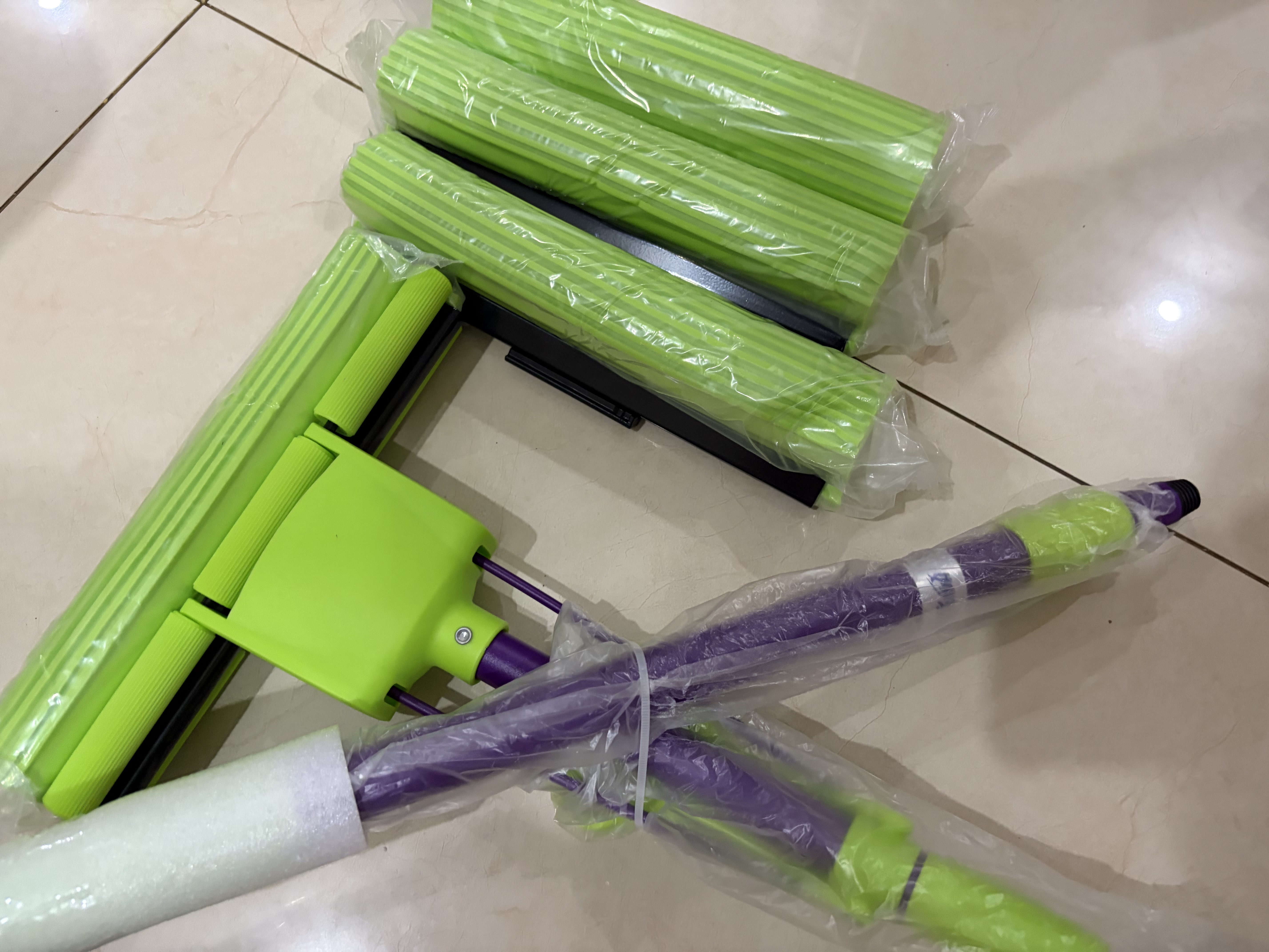 妙洁胶棉拖把家用卡槽型胶棉头 免手洗滚轮式挤水海绵拖把拖布墩布 原装拖把+3通用头【共4头】 实拍图