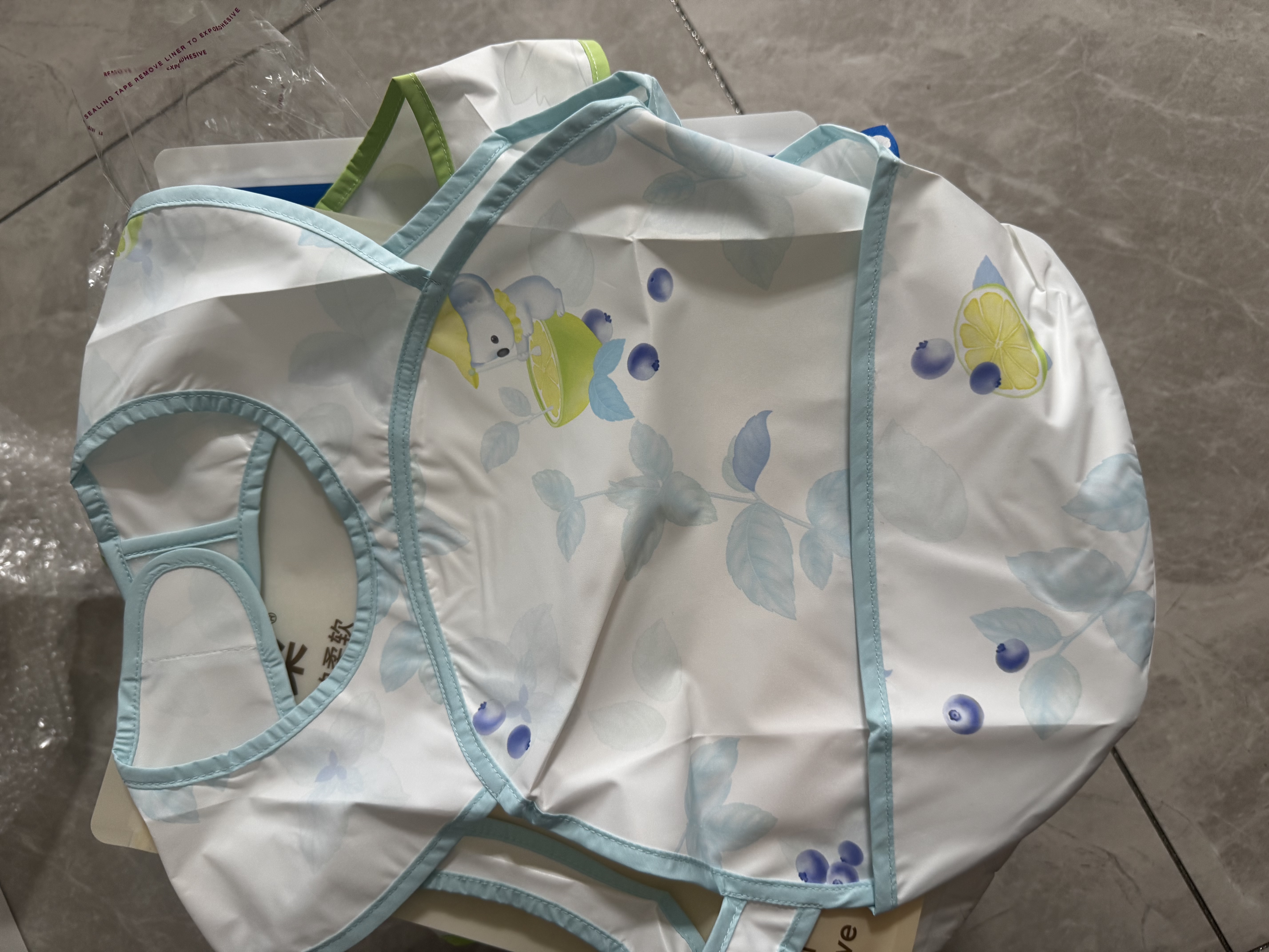 babycare宝宝吃饭罩衣儿童围兜婴儿反穿衣防脏辅食围裙 青提乐章 100码  实拍图