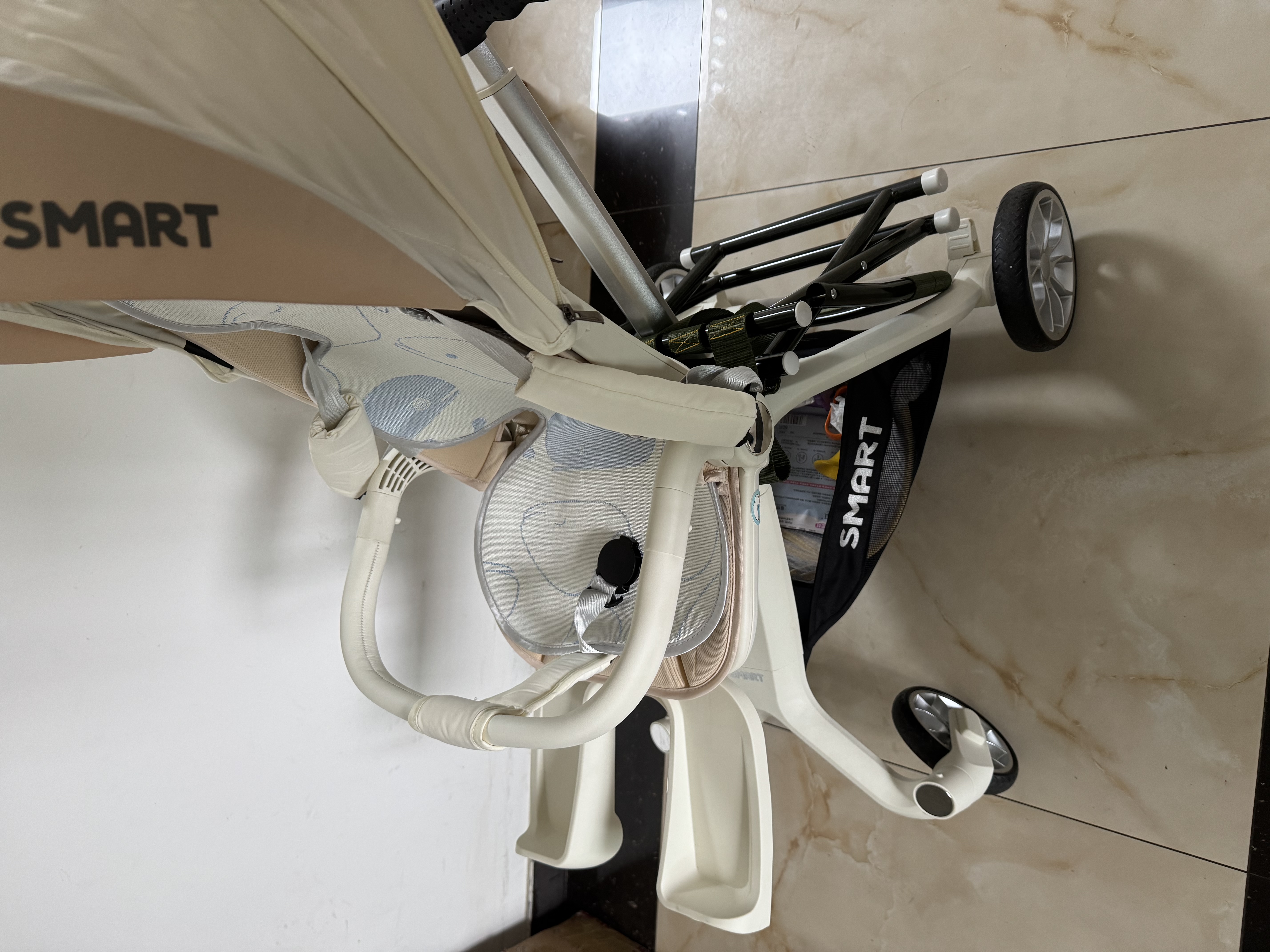思漫特遛娃神器婴儿推车可坐可躺轻便折叠双向高景观0-6岁用宝宝溜娃车 香槟白(铝合金车架+3D舒适透气) 实拍图