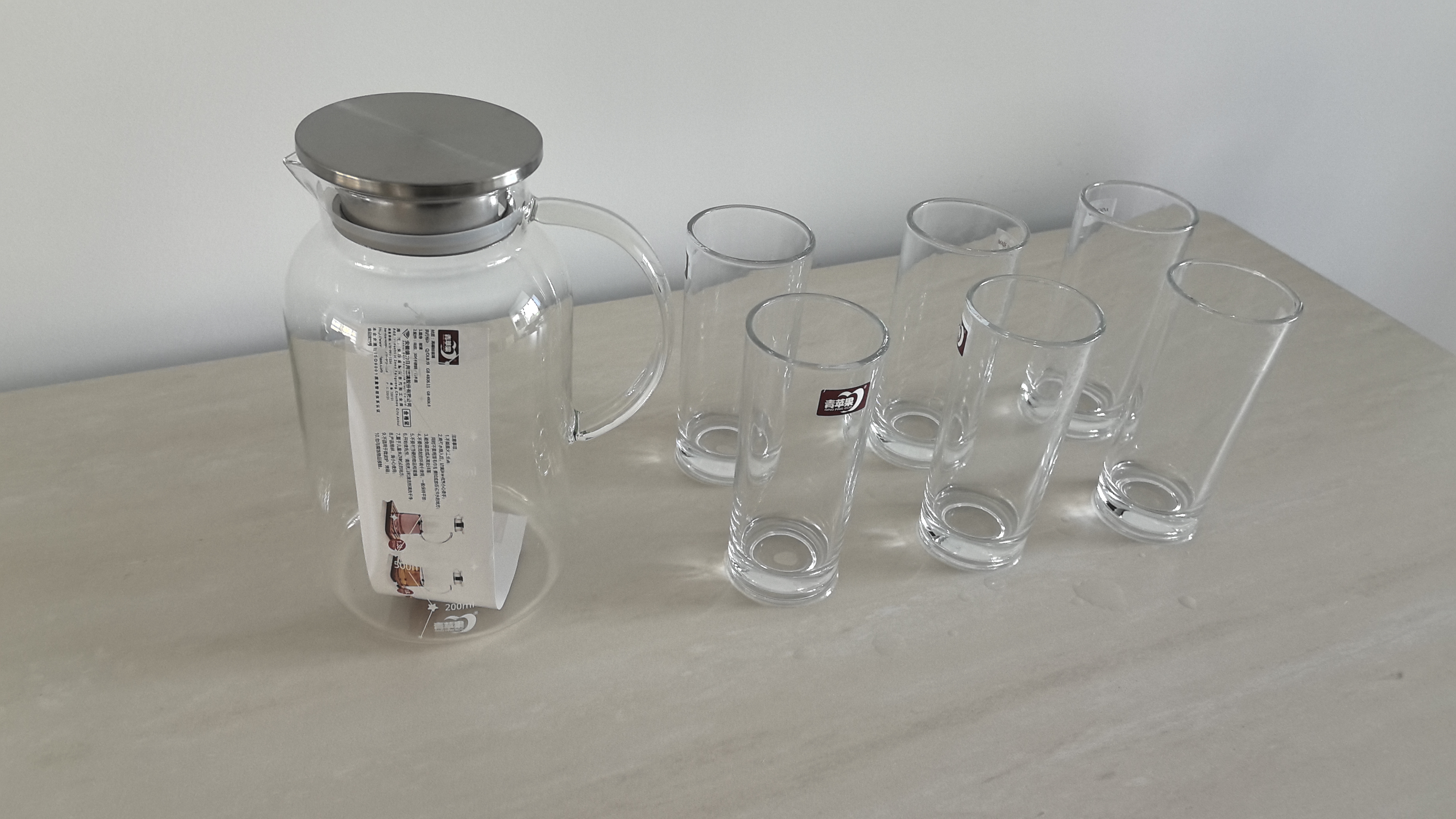 青苹果耐热玻璃冷水壶水杯套装1.95L星樽刻度凉水壶*1只玻璃杯295ml*6只 实拍图