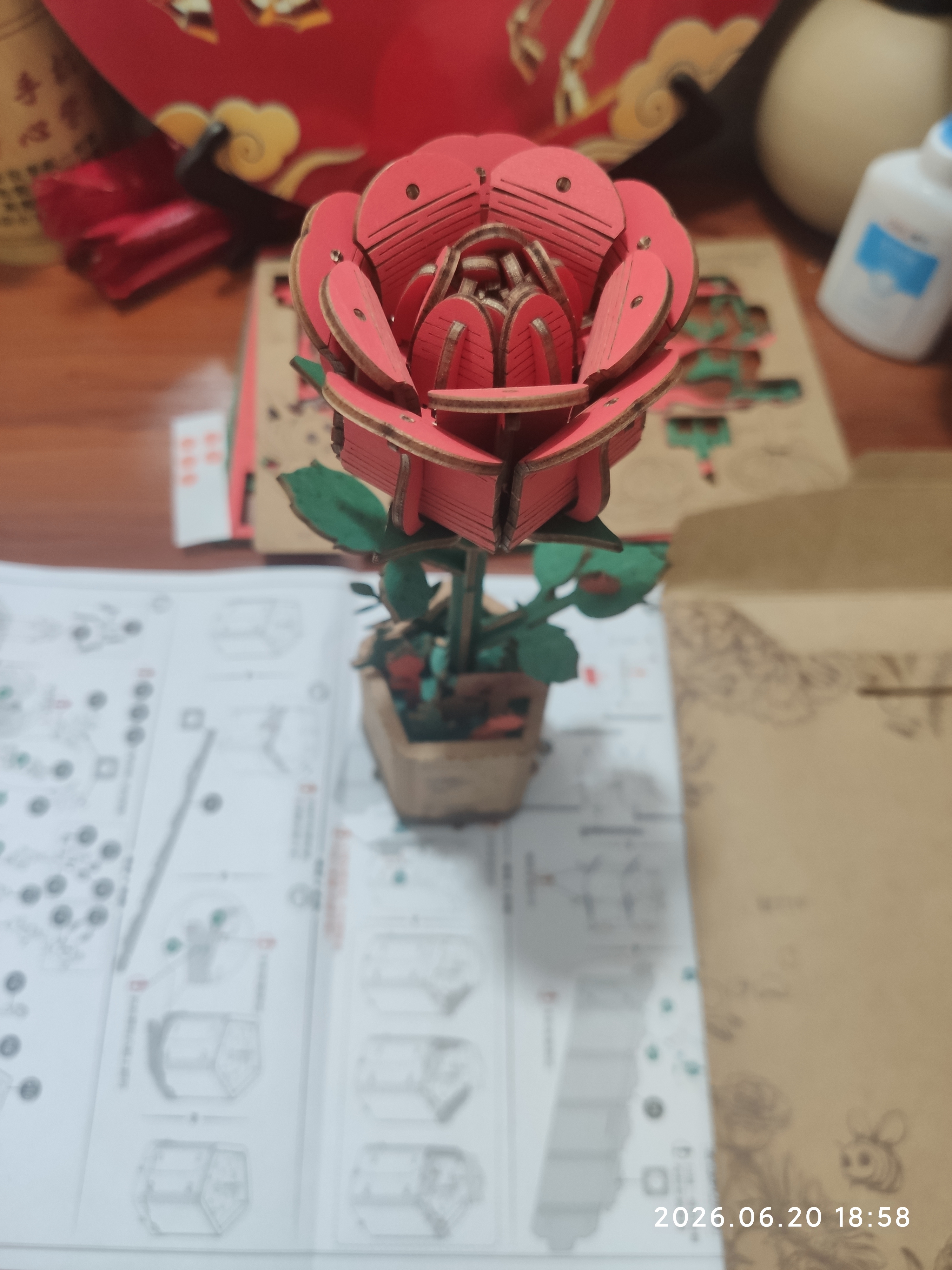 若物 木艺繁花红玫瑰 积木花diy手工制作拼装玩具拼图生日礼物送女生 实拍图