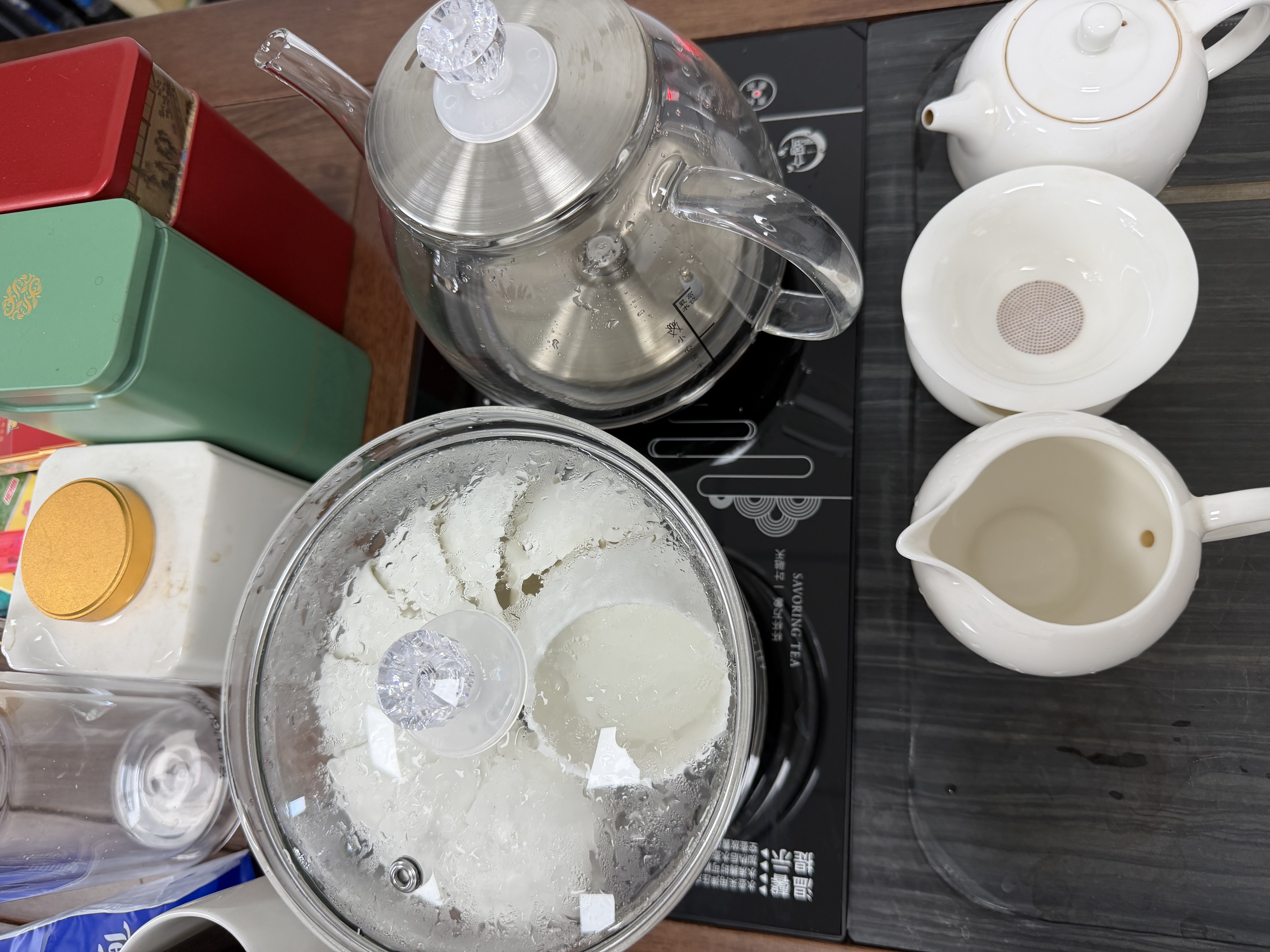立客全自动上水电热水壶茶台烧水壶一体茶盘功夫茶烧水壶煮茶烧水茶具调温烧水器保温壶电茶炉泡茶套装 1L 底部上水+黑色玻璃壶套装LK-SHC23 实拍图