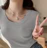 浪莎女士T恤女夏季薄款显瘦圆领螺纹纯色打底百搭透气女士休闲短袖 实拍图