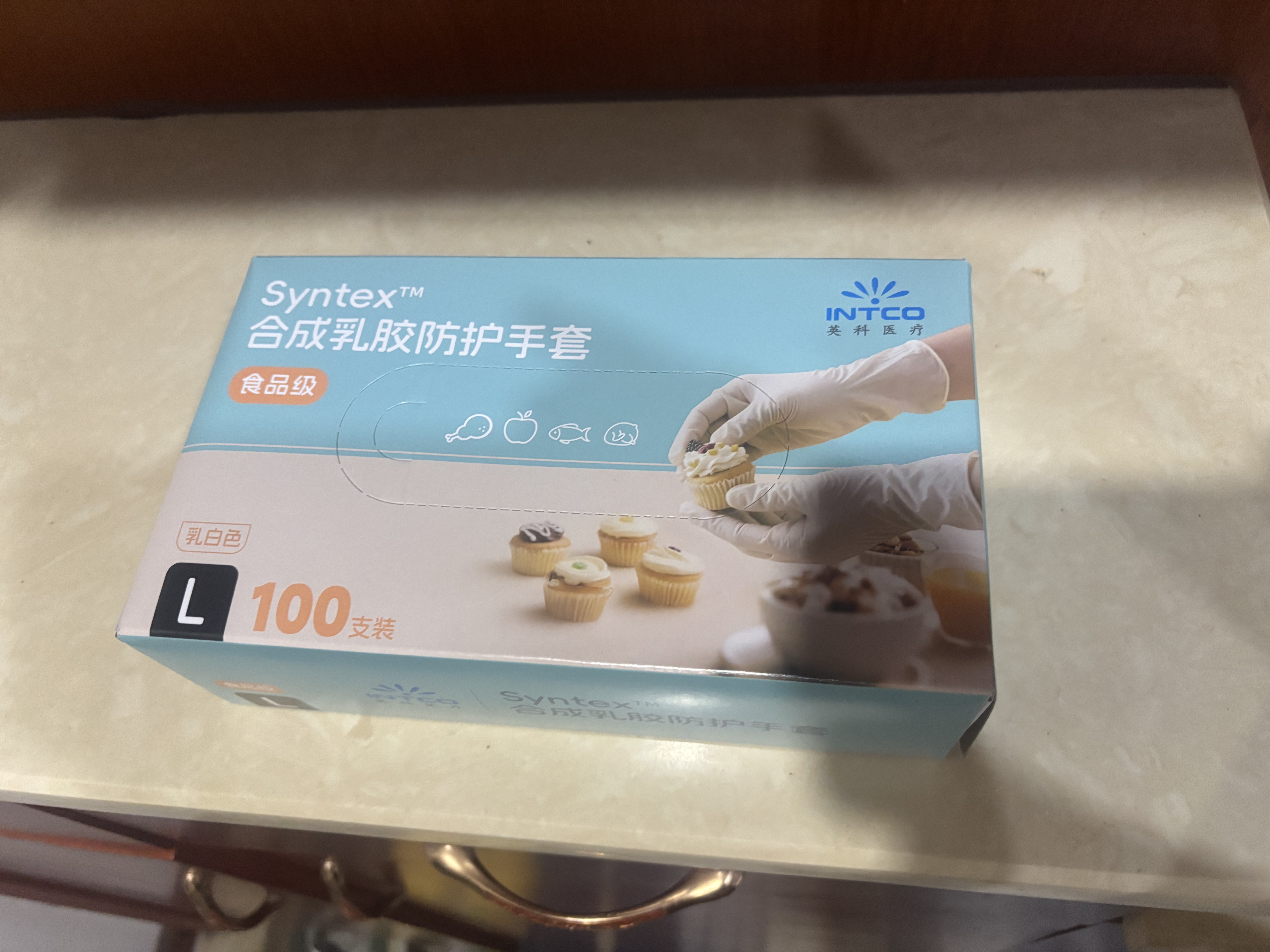 英科医疗（INTCO）一次性手套乳胶手套100只大码食品级厨房家务清洁日常检查医生用 实拍图