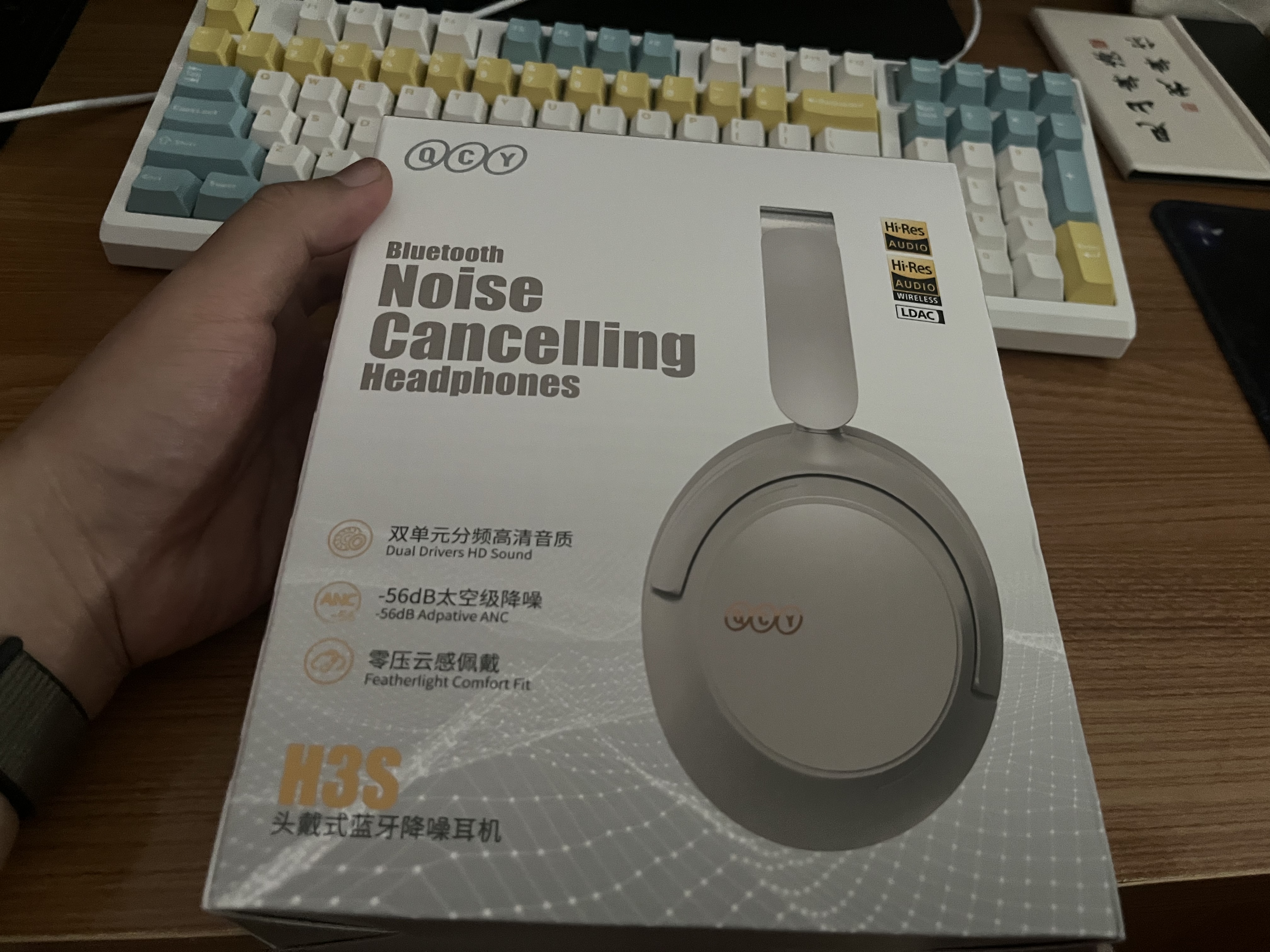 QCY H3S 头戴式-56dB主动降噪【双金标+A级降噪认证】7麦蓝牙耳机无线有线游戏低延迟超长续航 灰色 实拍图