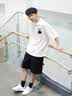 趣米乐纯棉短袖套装男夏季宽松潮流青少年学生休闲短裤穿搭配两件套衣服 白色短袖+黑色短裤 XL 实拍图