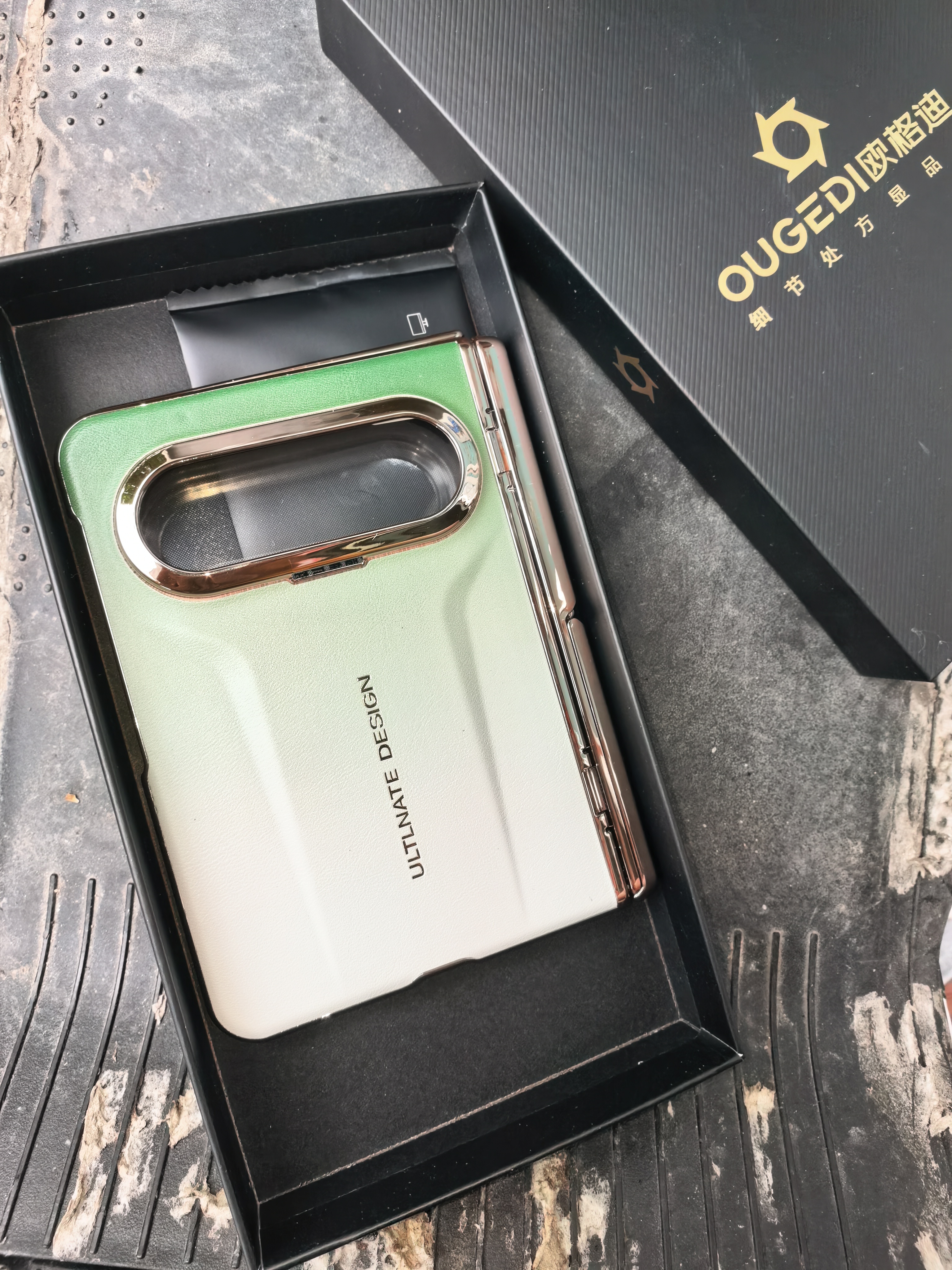 欧格迪适用华为pura x max手机壳pocket2真皮pocket2折叠屏pockets手机壳炫彩渐变真素皮全包防摔保护套 PuraXMax【翡翠湖】高清款丨渐变素皮支点壳 实拍图