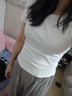 夏季ins正肩修身短款T恤甜妹辣妹休闲时尚显瘦纯欲韩版百搭上衣 白色 L 建议：110斤-120斤 实拍图