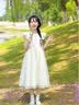 G.duck小黄鸭公主裙女童白色连衣裙夏季新款儿童礼服裙飞飞袖女孩网纱裙 米白色 120 建议5~6岁【110-120cm】cm 实拍图