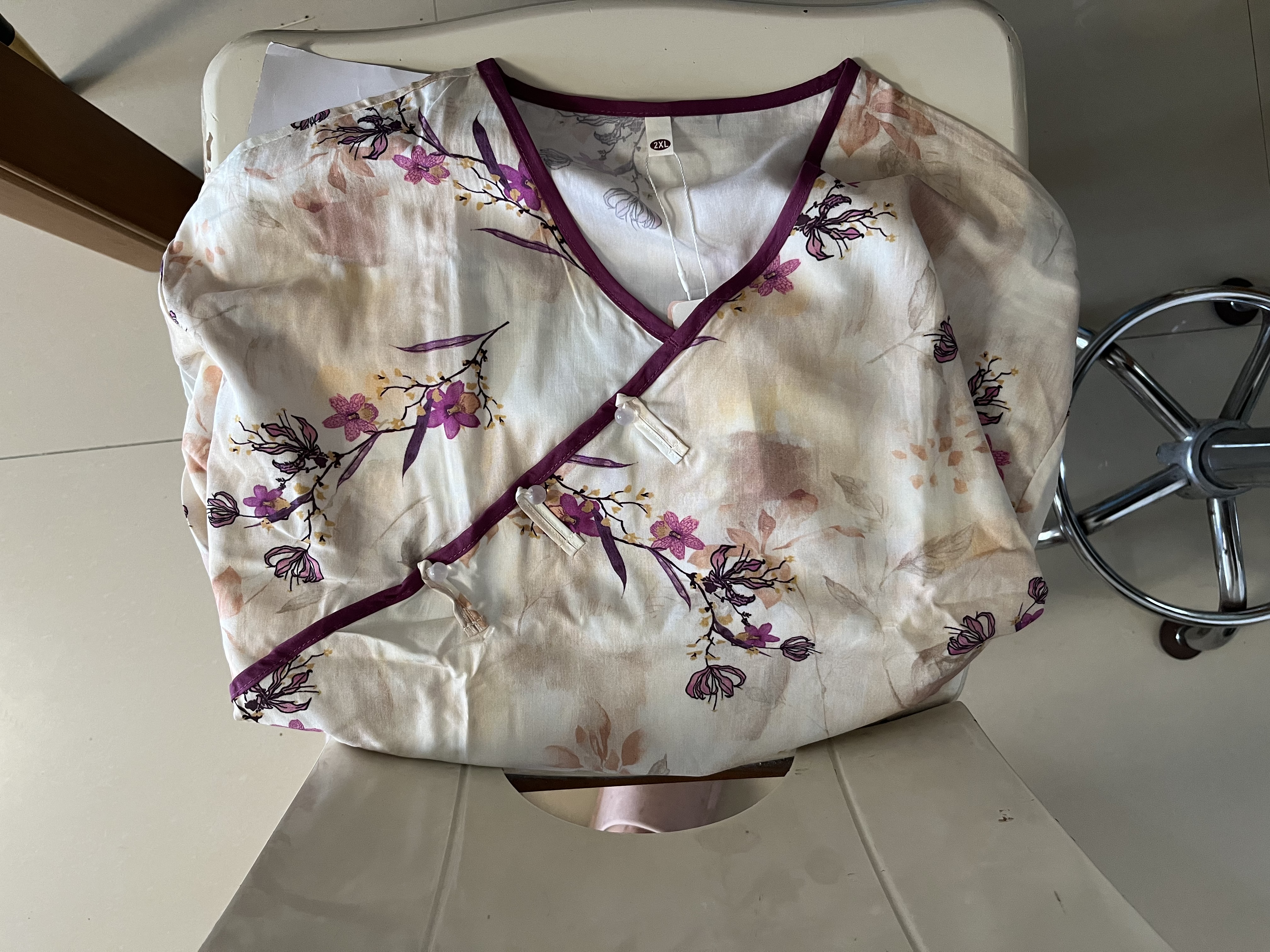 古今（GUJIN）中式国风七分袖睡衣女夏新品绵绸睡裤盘扣家居服大码轻薄套装2XL 实拍图