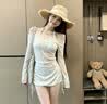 南木熊泳衣女分体挂脖式比基尼三件套甜美保守防晒遮肚显瘦海边度假温泉 小星星分体泳衣【蓝色3件套】 均码 建议【80-115斤】 实拍图