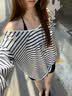尤克达蒂（yookdd）泳衣女分体三件套2026新品罩衫女夏季宽松显瘦休闲条纹泡温泉泳衣 黑色条纹罩衫三件套 均码 【80-120斤】 实拍图