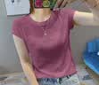 韩系透气竹节棉飞袖T恤女夏季新款遮肚子宽松洋气设计感圆领上衣 085-白色 L 100-115斤 实拍图