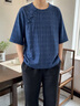 花花公子（PLAYBOY）唐装棉麻中国风男装中式盘扣复古风改良汉服半袖上衣男士茶服 蓝色 M 90-110斤 晒单实拍图