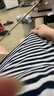 德玛纳【裸感体验】夏季撞色圆领条纹打底衫落肩宽松小个子气质女式t恤 实拍图
